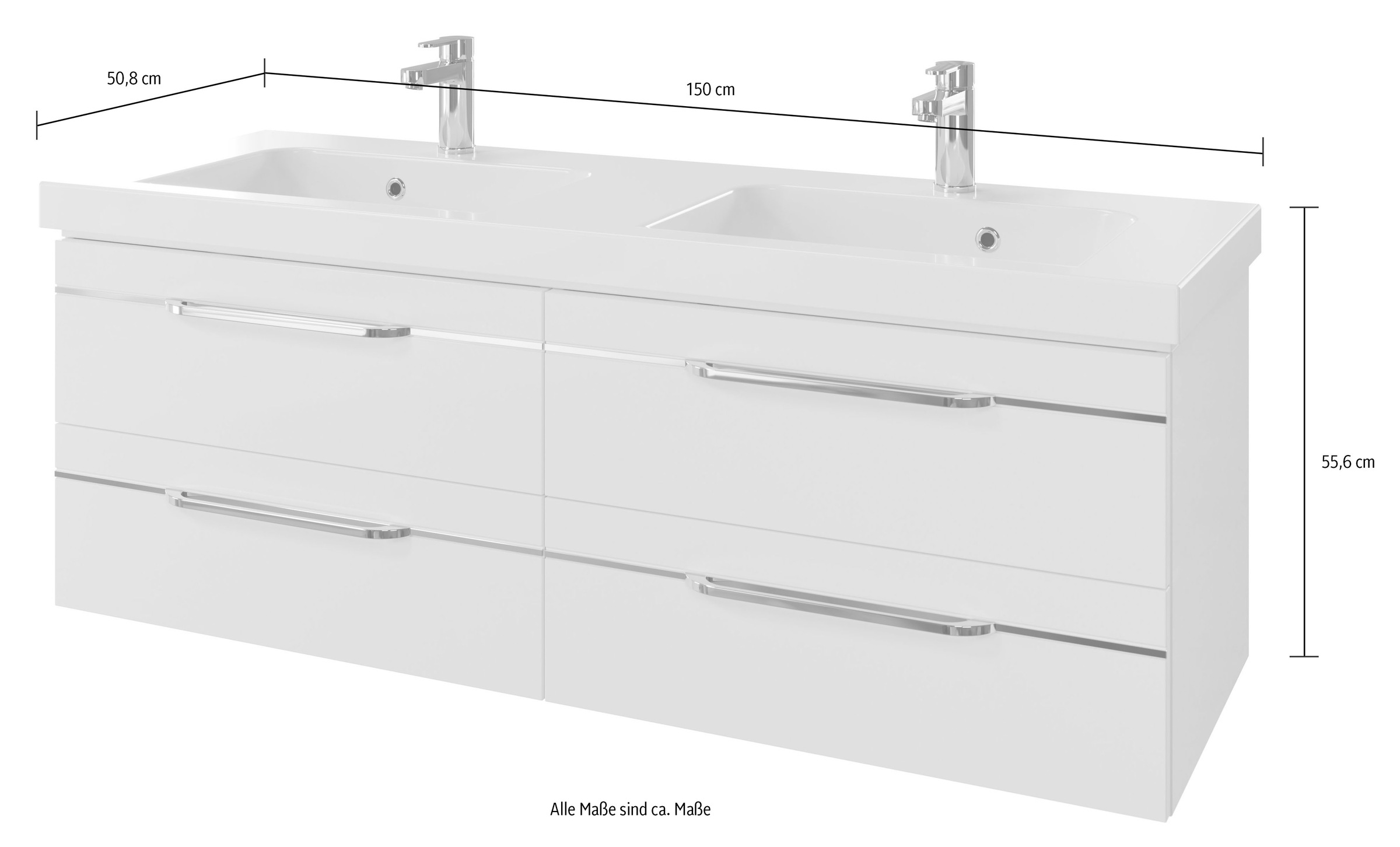 Saphir Badmöbel-Set »Balto 2-teilig Mineralmarmor-Doppelwaschtisch mit LED-Spiegel« 2 Stk. tlg.