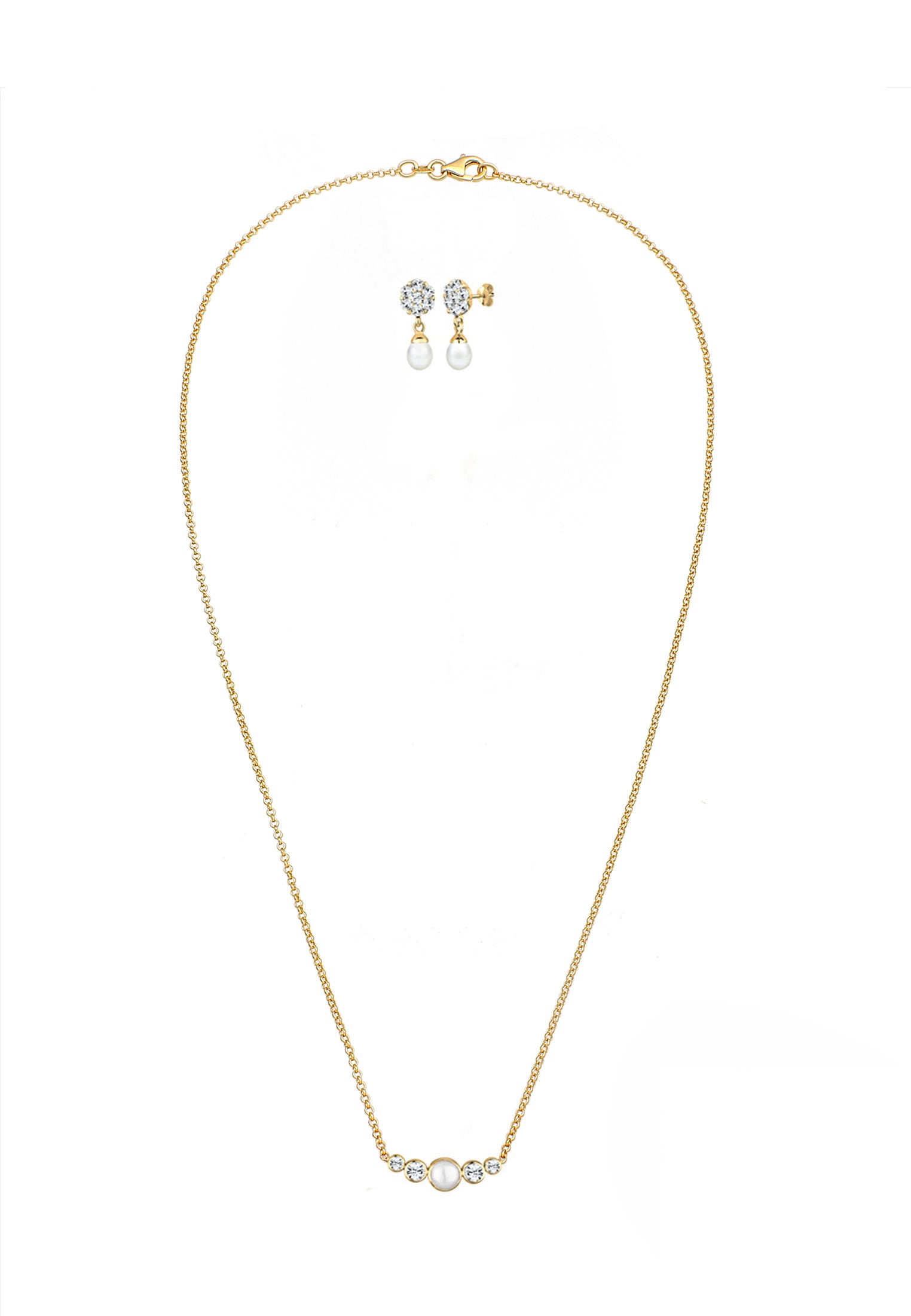 Elli Premium Ohrring und Ketten Set »Schmuckset mit Perle und Kristalle 925 Silber« ()