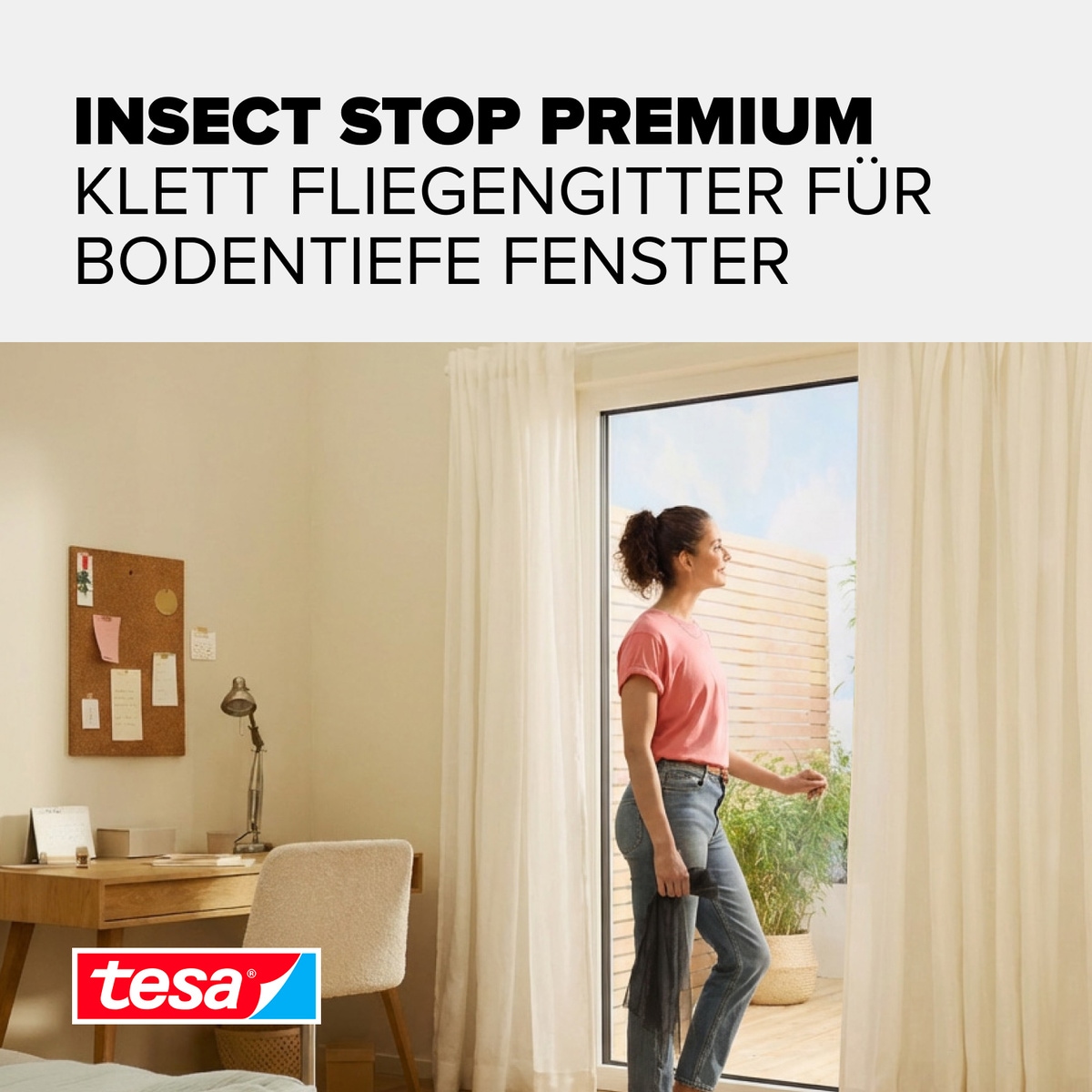 tesa Fliegengitter-Gewebe »Premium für Fenster, Insektenschutz mit Klettband - 120 x 240 cm« Packung, Fliegennetz, Klettband, Andrück und Schneidehilfe, 1 Stk. tlg. Mückenschutz mit starkem Klettband, rückstandsfrei entfernbar