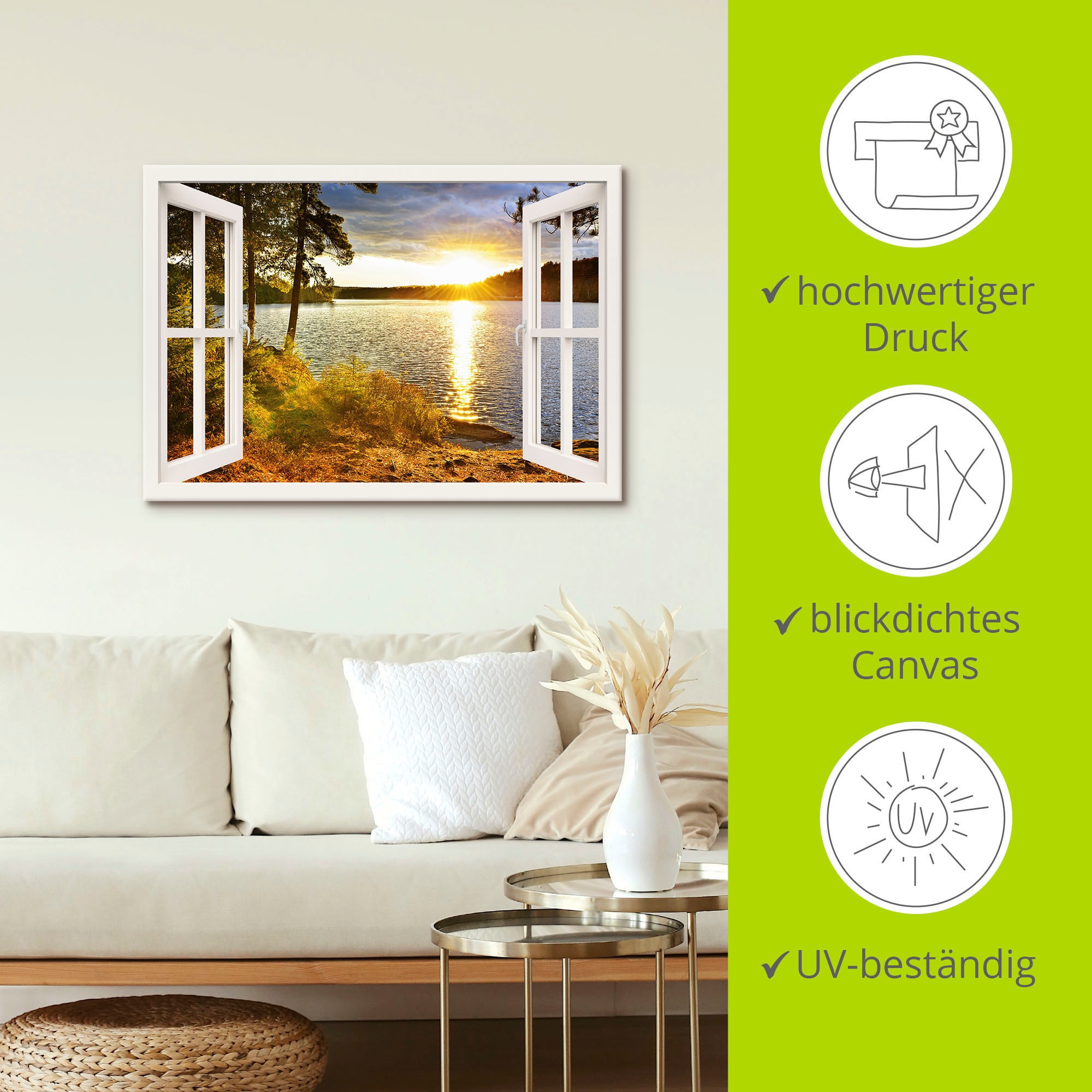 Artland Wandbild »Sonnenuntergang im Algonquin Park«, Fensterblick, (1 St.), als Leinwandbild, Poster, Wandaufkleber in verschied. Größen