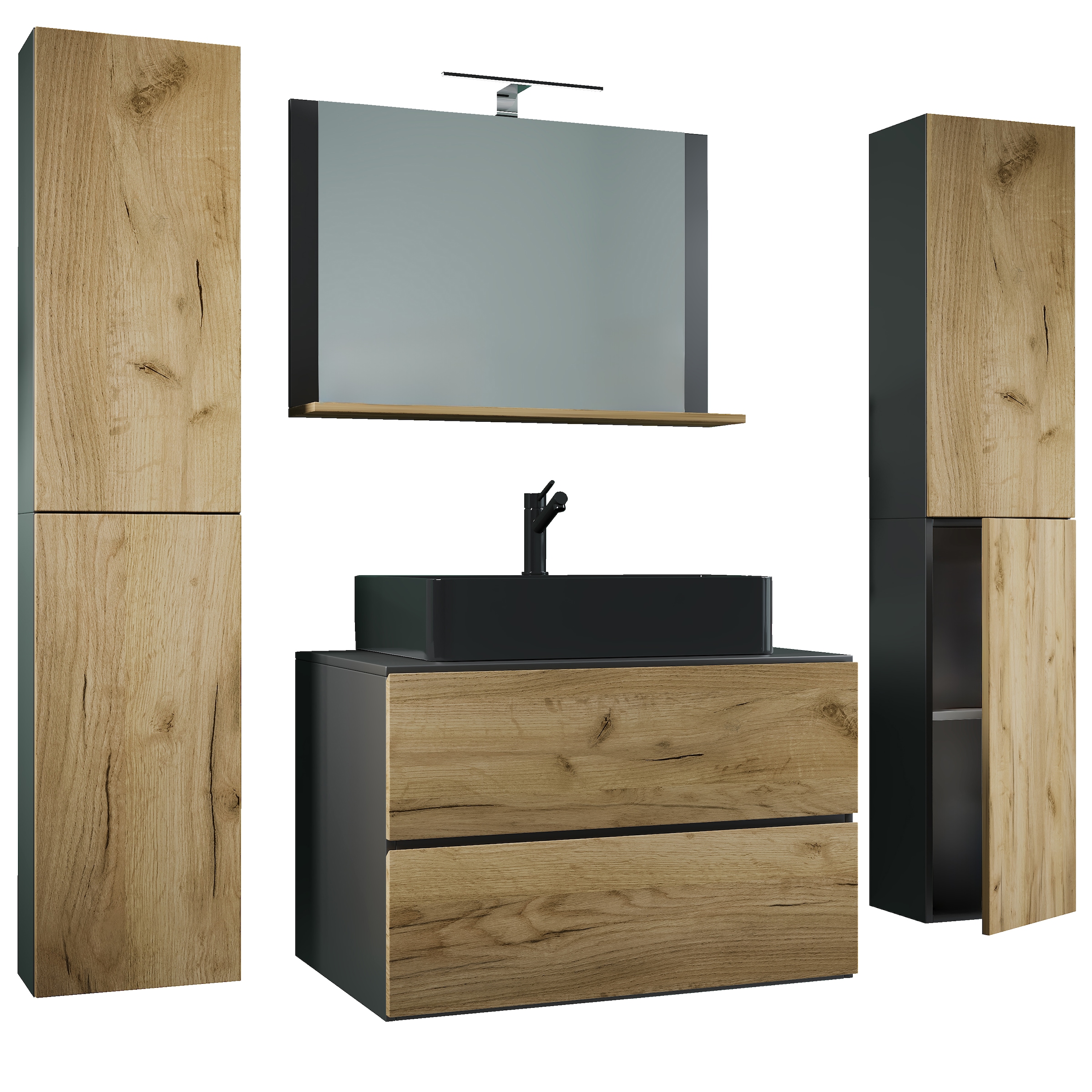 VCM Waschbeckenunterschrank »VCM 5-tlg. Waschplatz Waschtisch Badmöbel Set Waschbecken Lendas BL Breite 80 cm XL Schublade«, (5 St.)