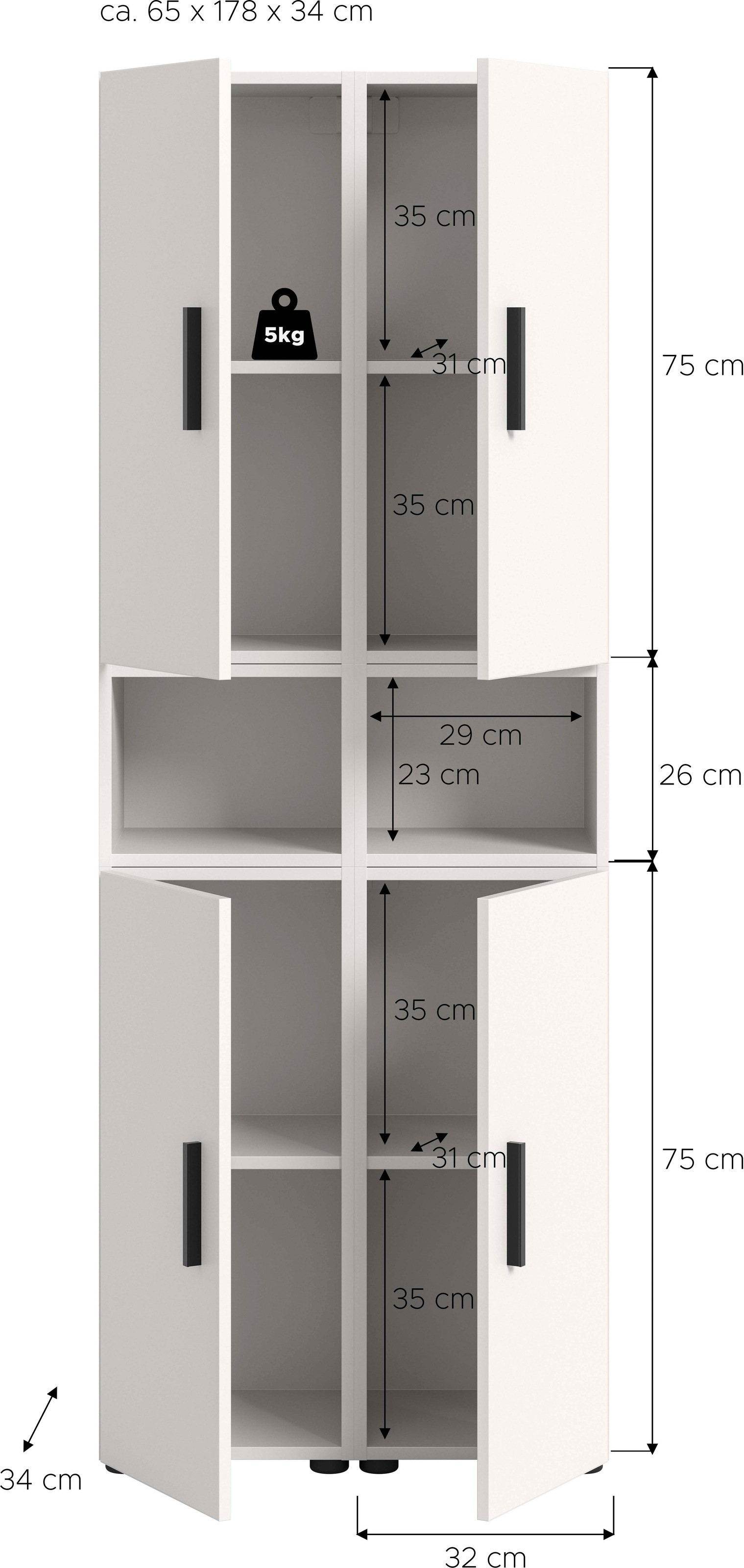 Home affaire Schrank-Set »ENESTE, 6-teilig, in verschiedenen Farben, individuell kombinierbar« verschiedenste Kombinationmöglichkeiten, stehend oder hängend, 2 Stk. tlg.