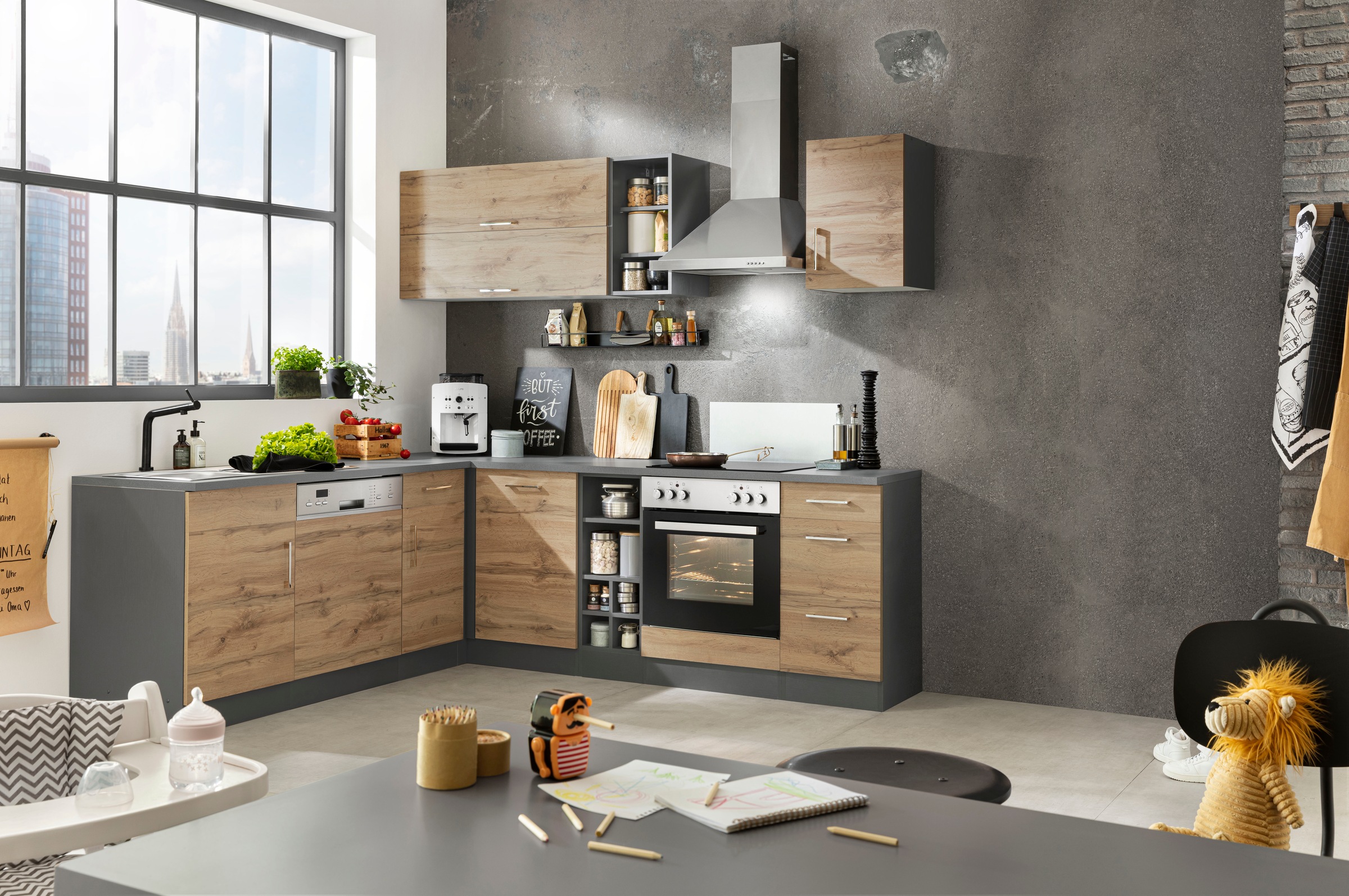 KOCHSTATION Winkelküche »KS-Colmar« mit E-Geräten, Stellbreite 210/240 cm