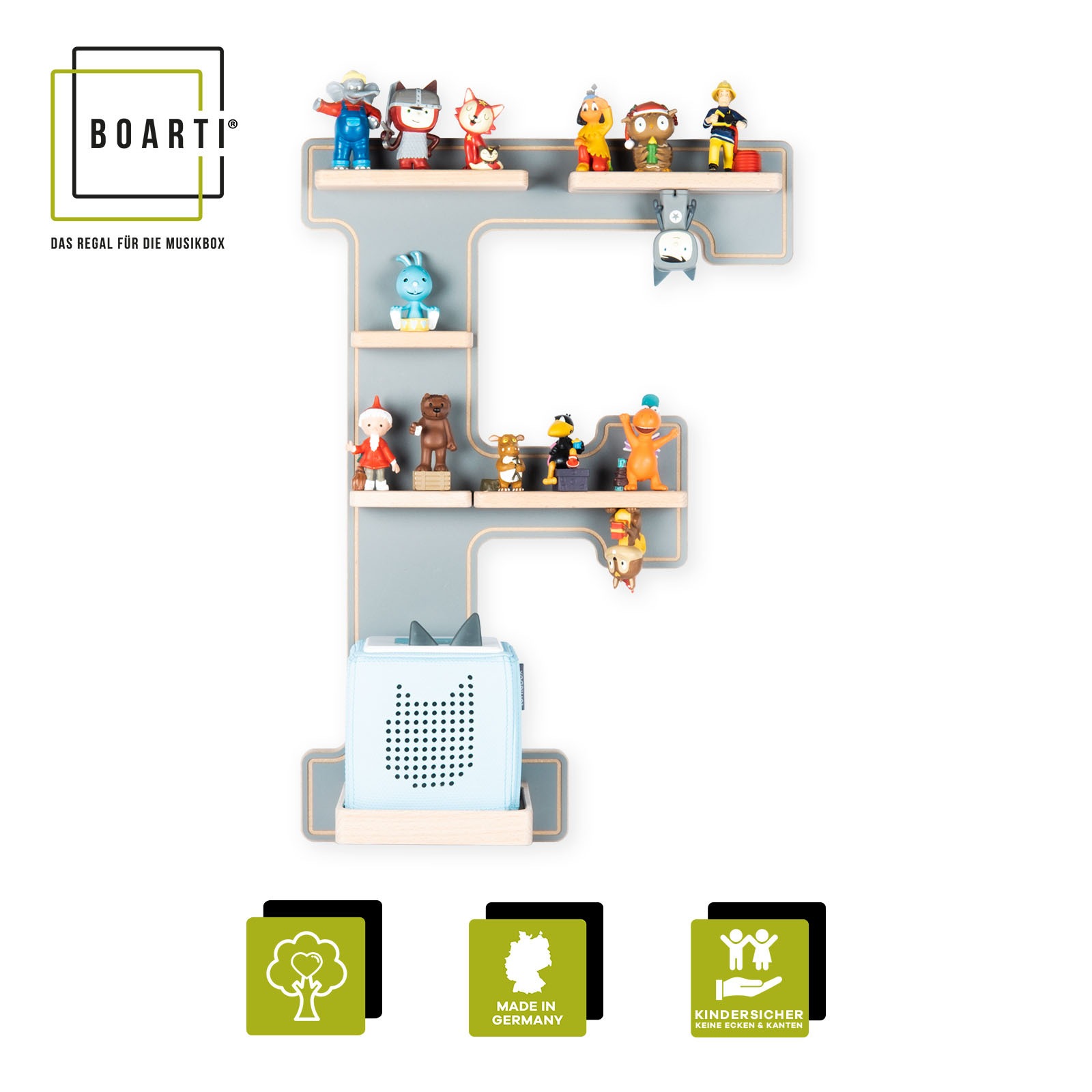 Boarti Wandregal »Holz Regal Buchstabe F für Toniebox Tonies Figuren« 1 Stk. tlg.