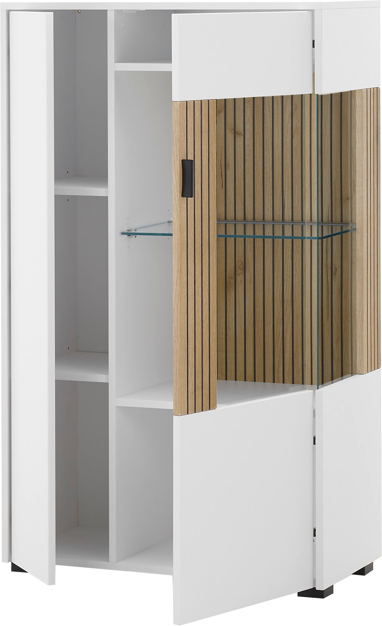 INOSIGN Vitrine »Hudson, Stauraumvitrine, Standvitrine« in moderner Trendfarbe, Griffe aus Metall (Schwarz), Höhe 125 cm