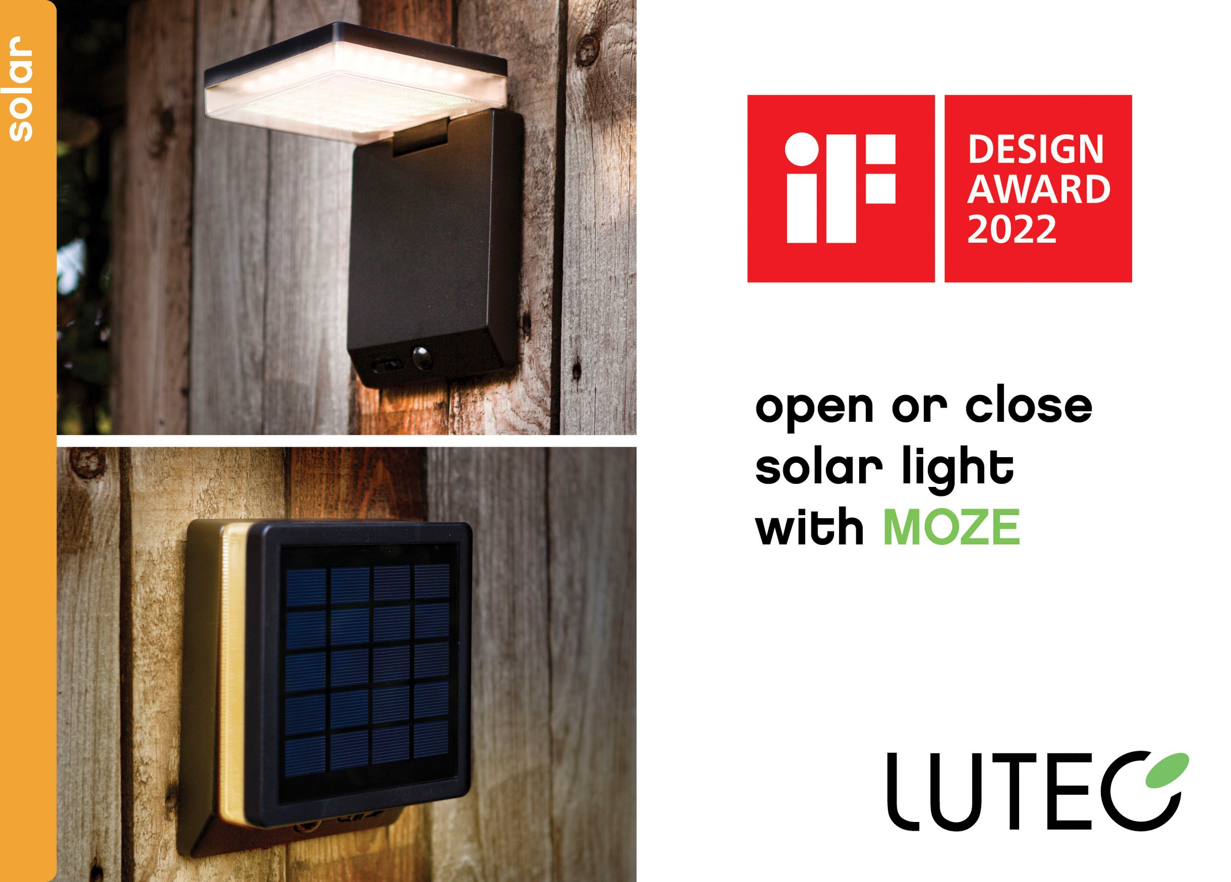 LUTEC LED Solarleuchte »MOZE«, Leuchtmittel LED-Modul | LED fest integriert, IF DESIGN AWARD WINNER 2022