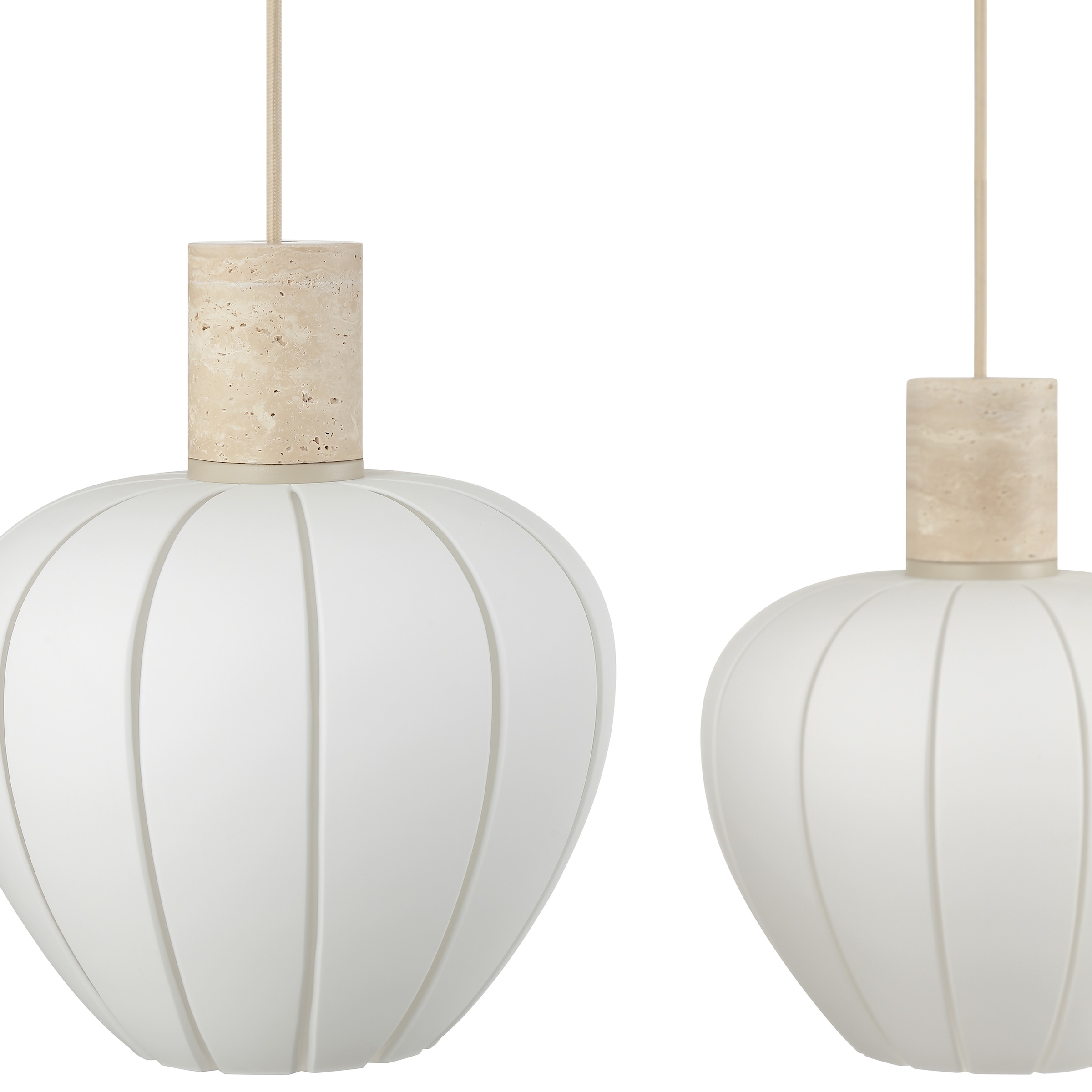 lumiCouture Pendelleuchte »Annie« E27 1 Stk. 100 x 23,5 x 150 cm, E27, Glas/Travertin Stein, weiß beige, kürzbar