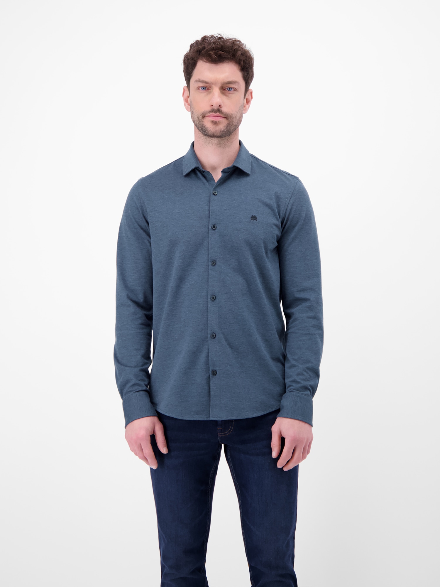 LERROS Langarmhemd »Jerseyhemd mit 2-Knopf-Manschette und Kentkragen«