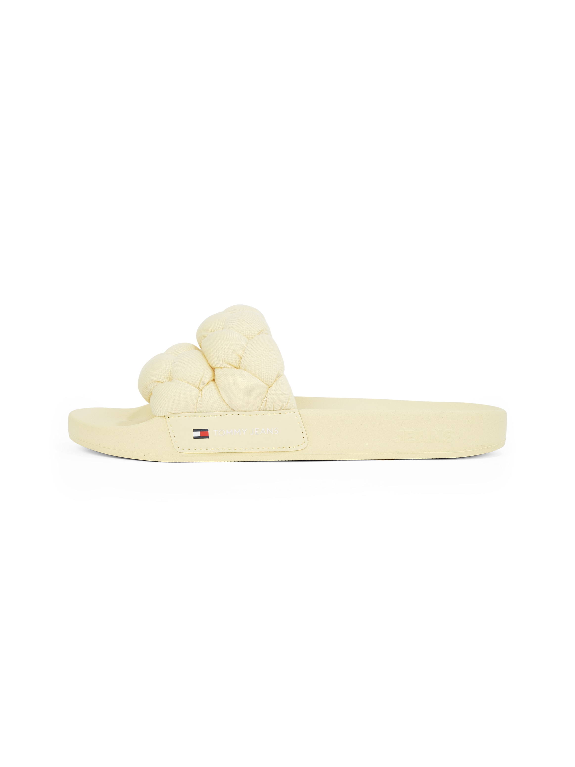 Tommy Jeans Pantolette »TJW BRAIDED SLIDE«, Sommerschuh, Flats, Schlupfschuh, geflochtene, wattierte Bandage