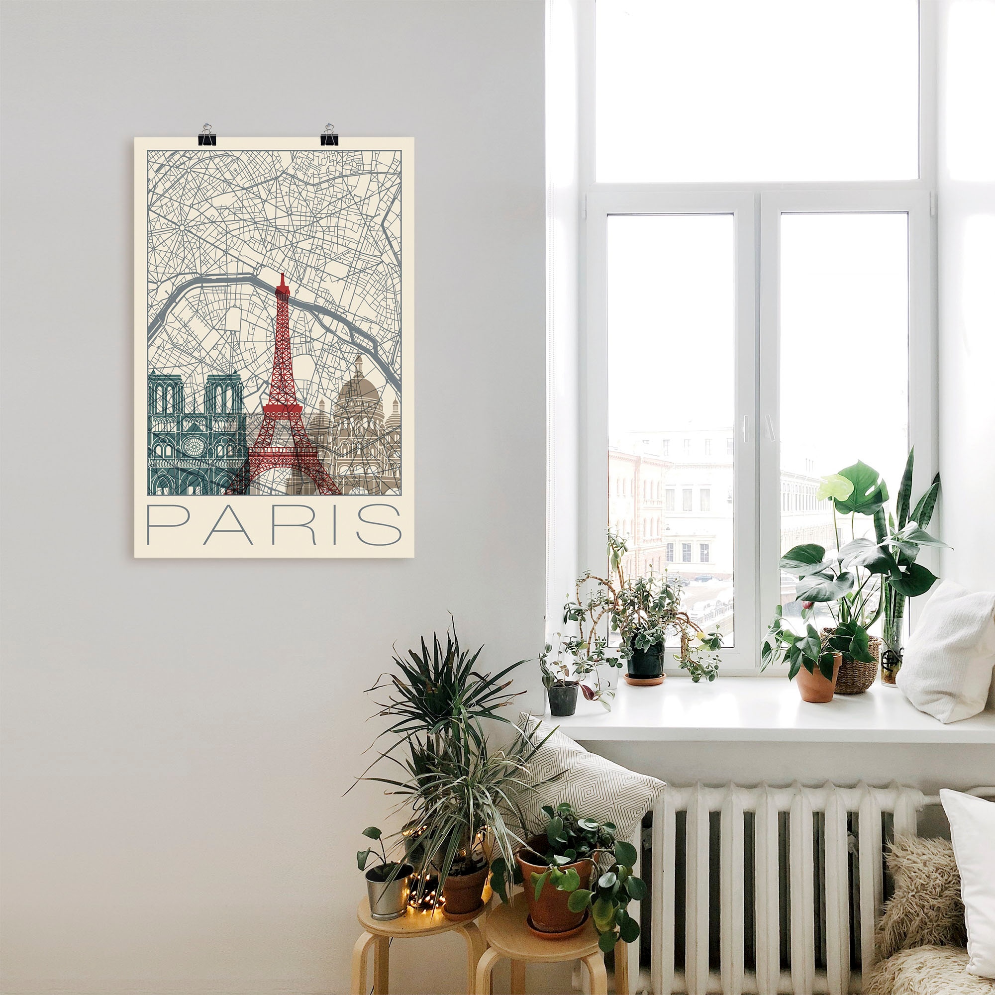 Artland Wandbild »Retro Karte Paris Frankreich und Skyline«, Frankreich, (1 St.), als Alubild, Outdoorbild, Poster in verschied. Größen