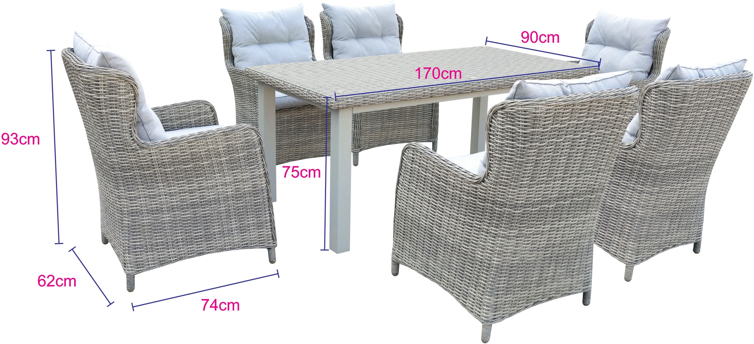 KONIFERA Garten-Essgruppe »Seattle«, (Set, 19 tlg., 6x Sessel, 1xTisch 170x90 cm, inkl. Auflagen, Polyrattan, Aluminium), Tischbeine aus Akazie, Tischplatte aus 5mm starkem Sicherheitsglas