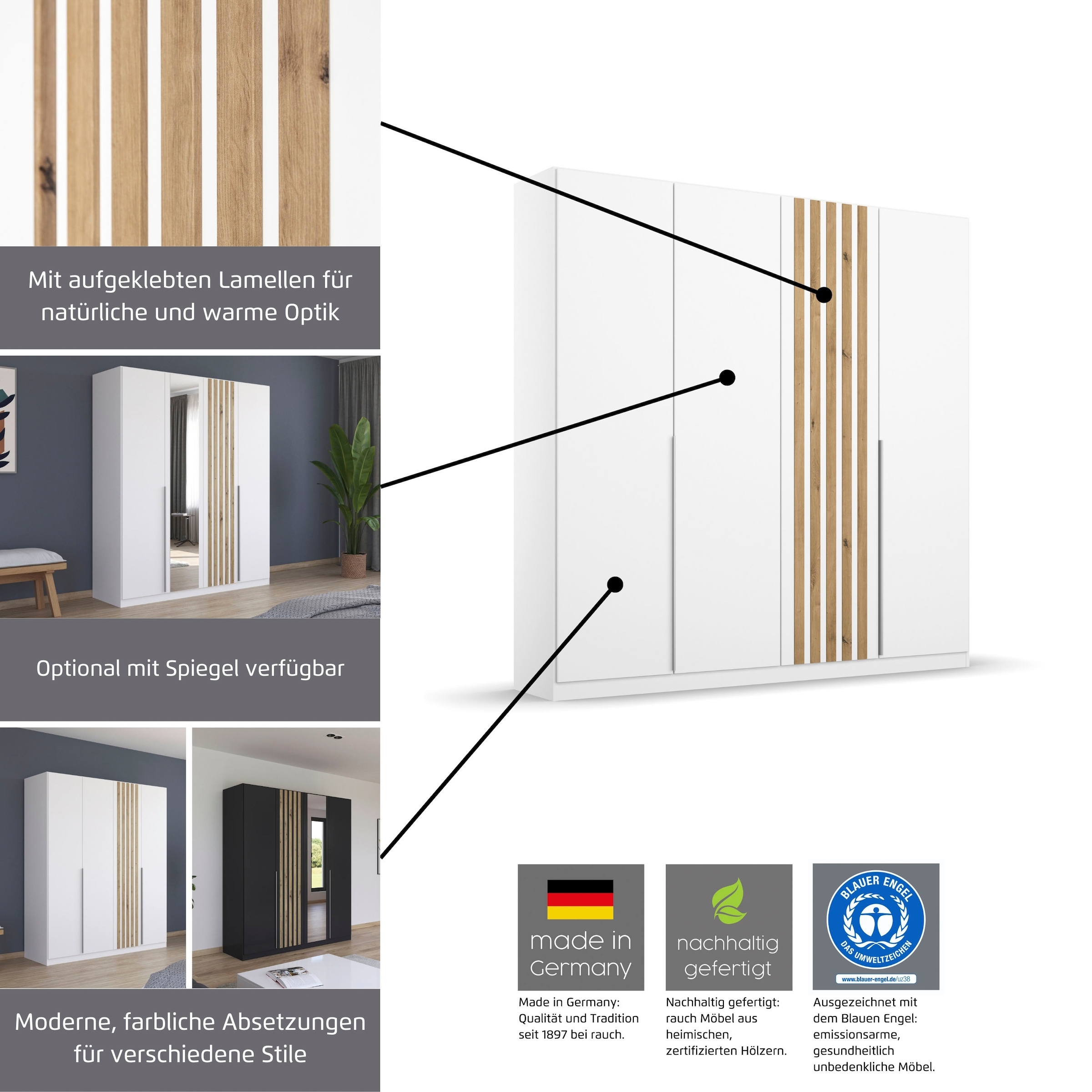 rauch Schlafzimmer-Set »Lamella«, (Set), mit eleganter Lamellenabsetzung