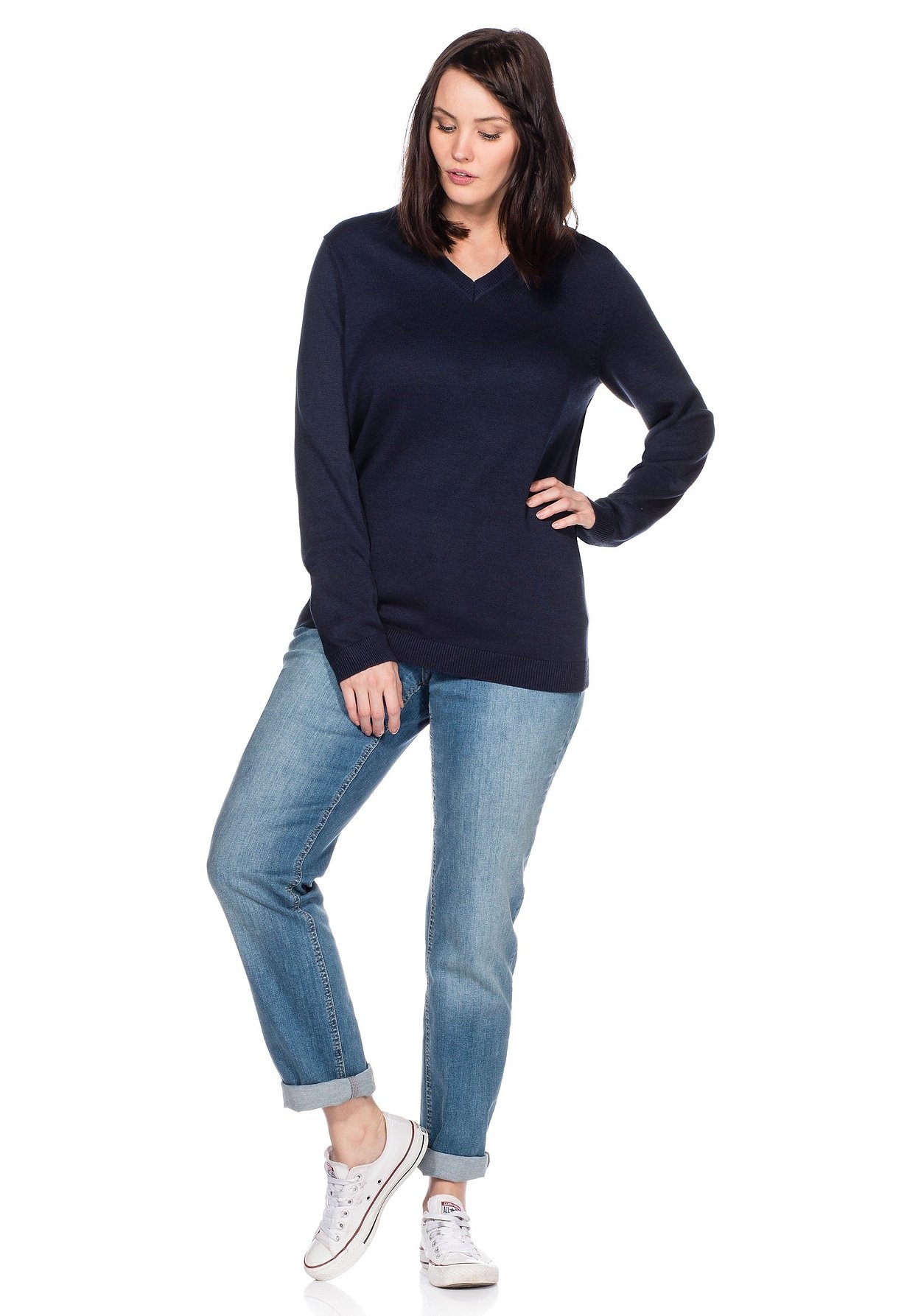 Sheego V-Ausschnitt-Pullover »Pullover aus Feinstrick«, aus Feinstrick