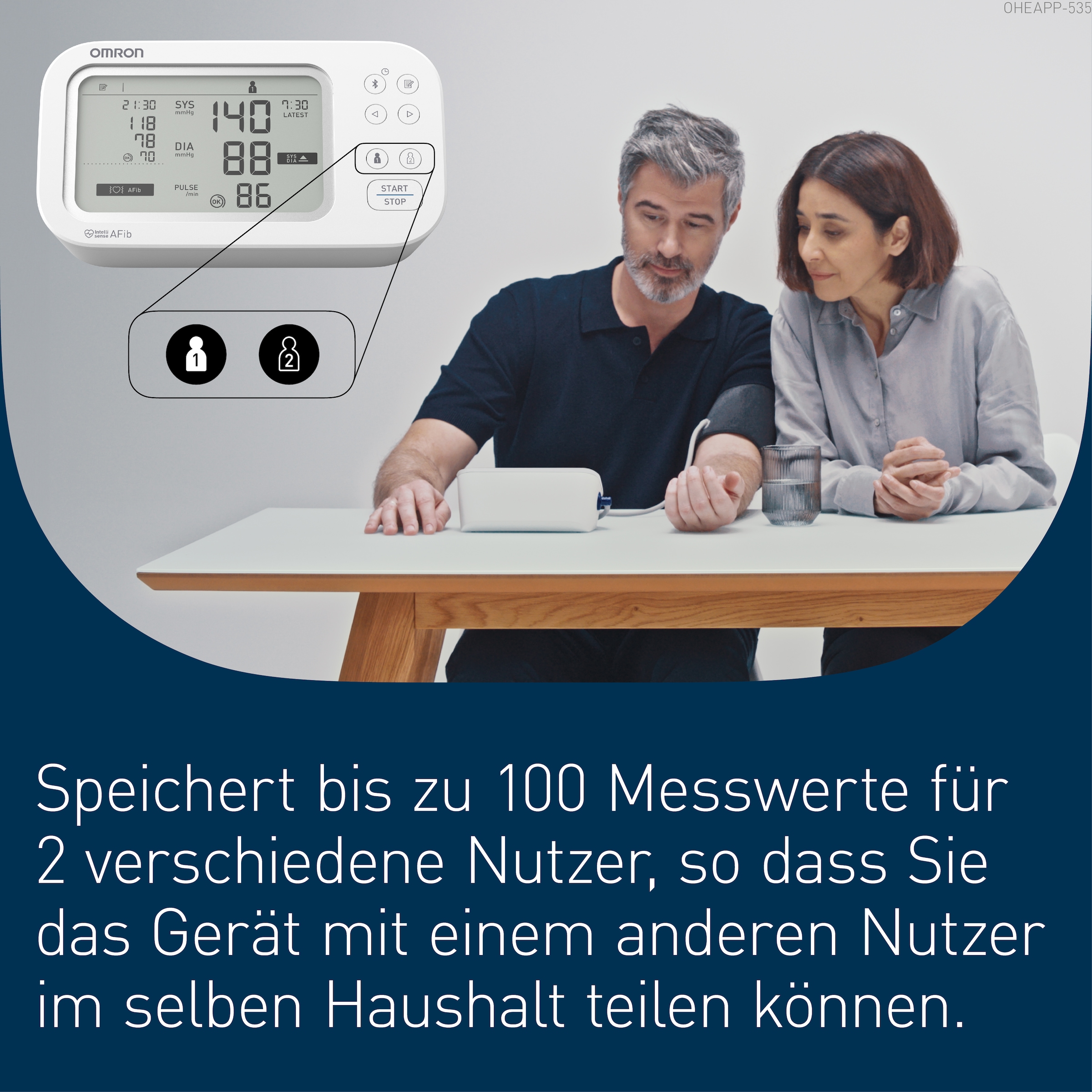 Omron Oberarm-Blutdruckmessgerät »X7 Smart AFib, 2 Nutzer, mit AFib Screening bei jeder Messung und App« klinisch validiert, für Diabetiker und Schwangere, 22-42 cm Manschette