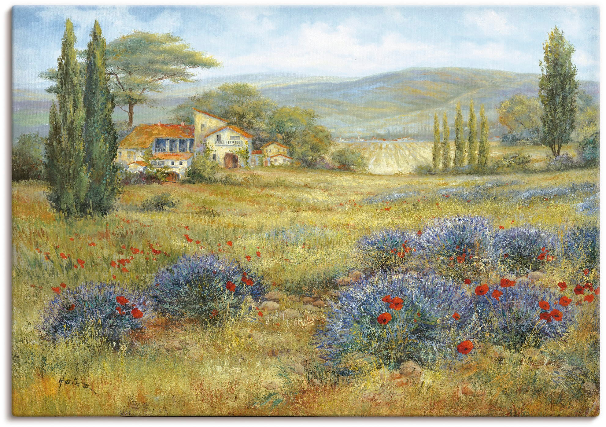 Artland Leinwandbild "Provence Lavendelwiese" Bilder von Europa 1 Stk. tlg. auf Holzrahmen gespannt