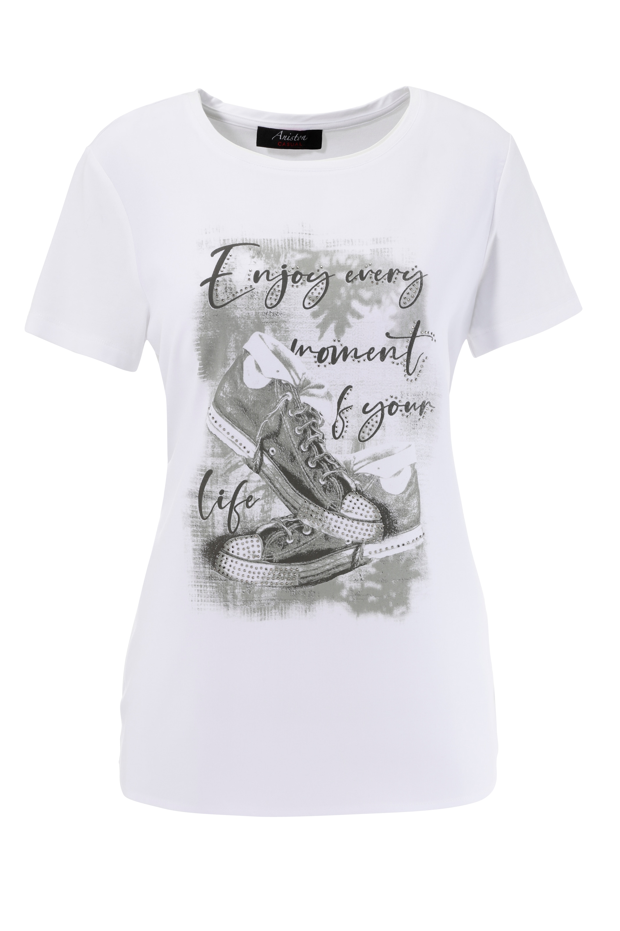 Aniston CASUAL Shirtbluse, mit Glitzersteinchen verzierter Frontdruck
