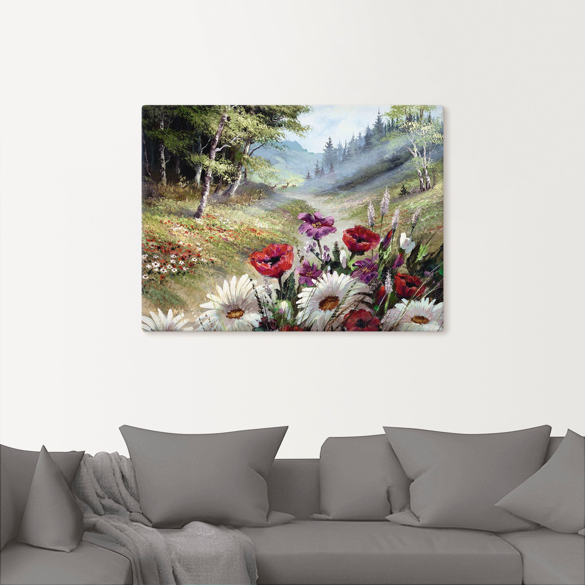 Artland Leinwandbild »Rehe im Hintergrund«, Wald, (1 St.), auf Keilrahmen gespannt