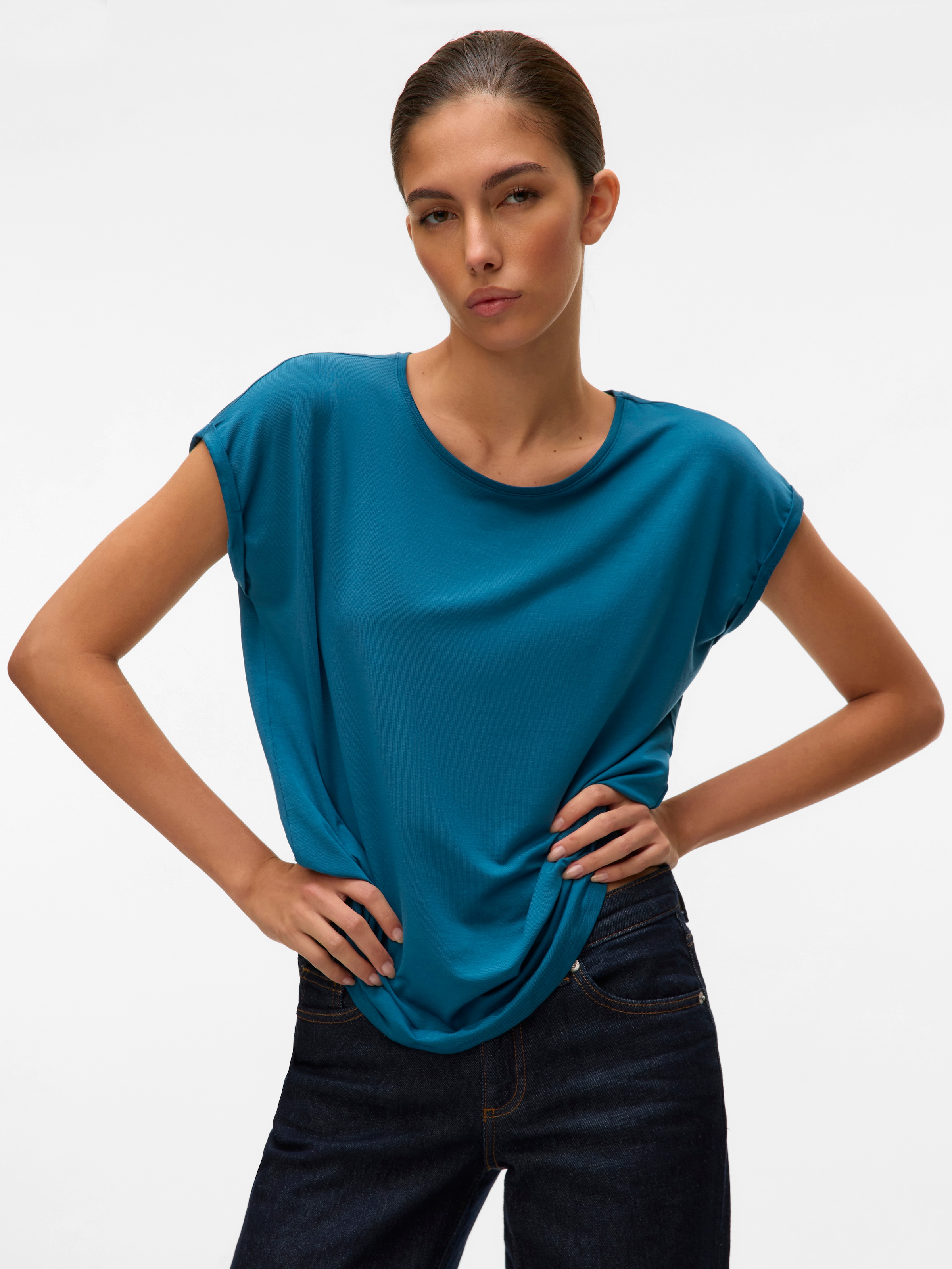 Vero Moda T-Shirt »VMAVA PLAIN SS TOP JRS NOOS« Materialmix, regular fit