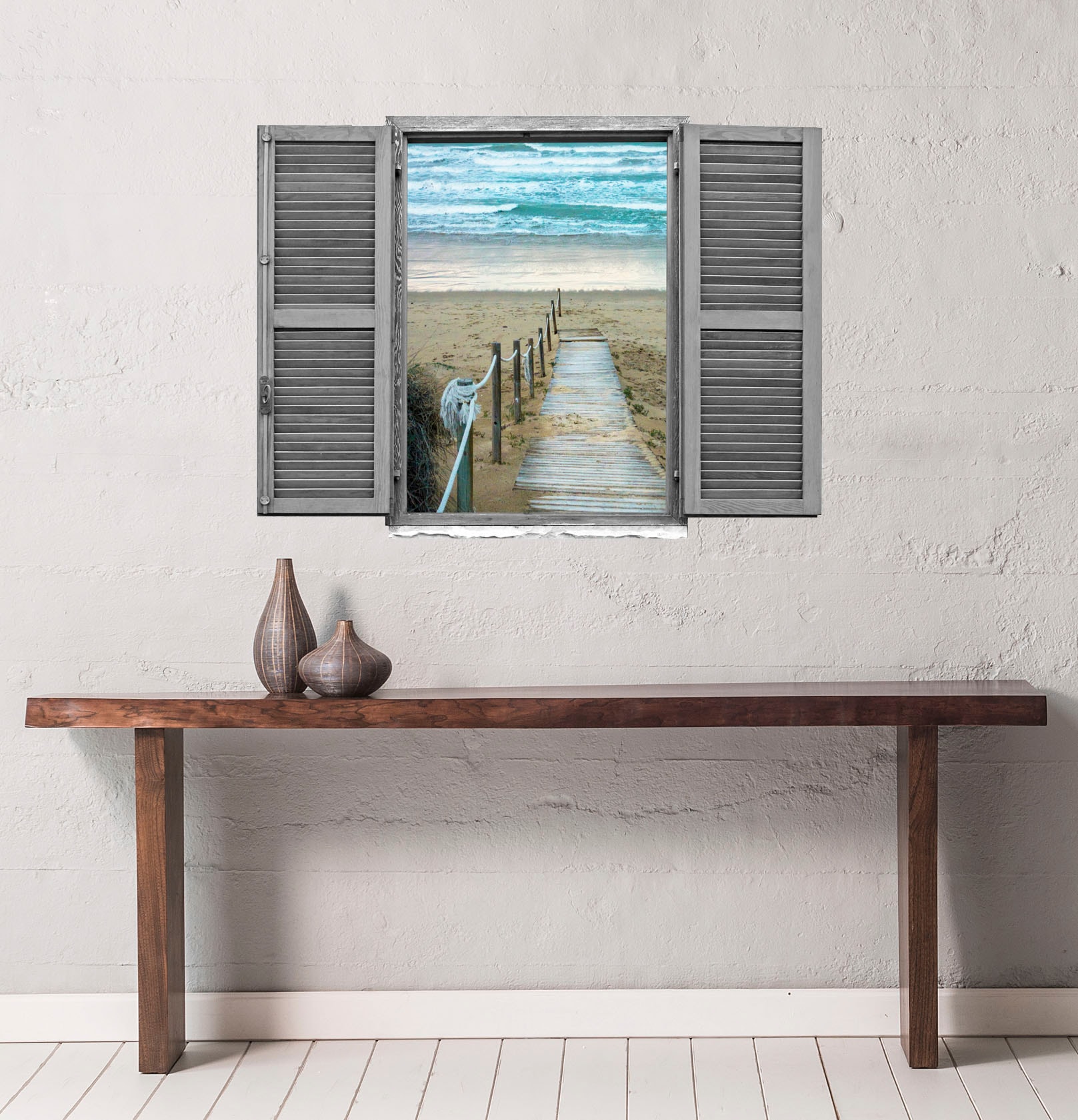 queence Wandtattoo »Steg zum Meer« Wandsticker, Wandbild, selbstklebend, 3D, Fenster