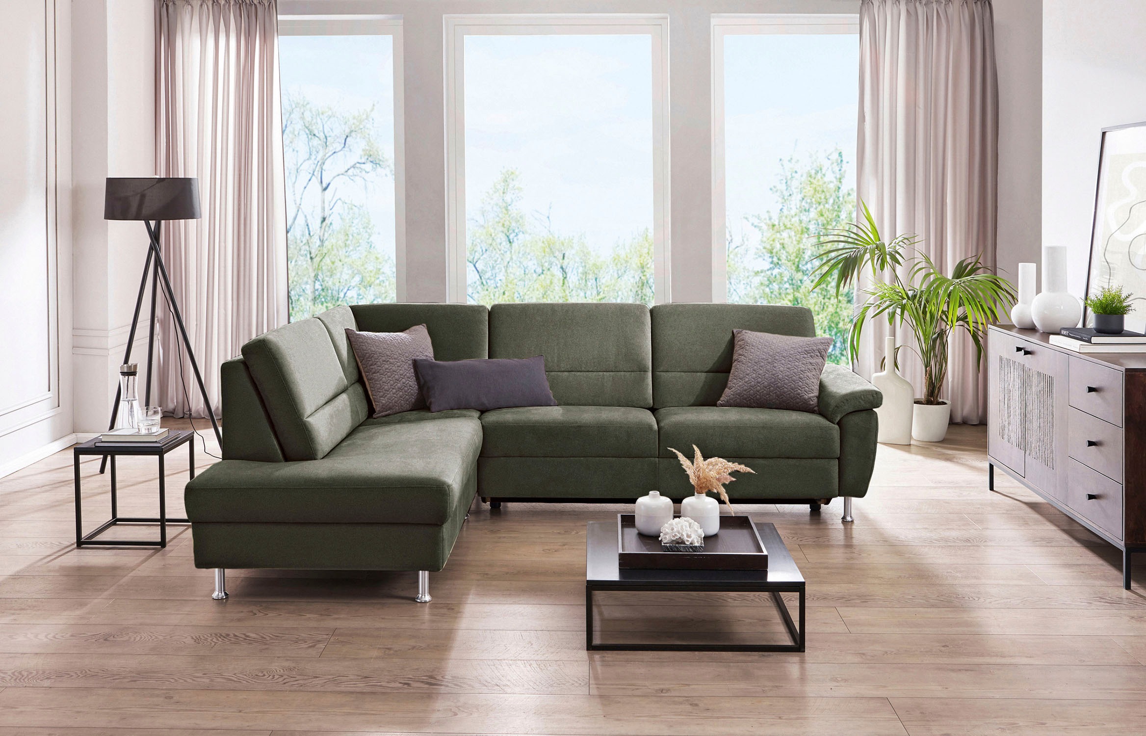 CALIZZA INTERIORS Ecksofa »Onyx L-Form«, Ottomane links oder rechts, wahlweise mit Bettfunktion, Breite 257 cm