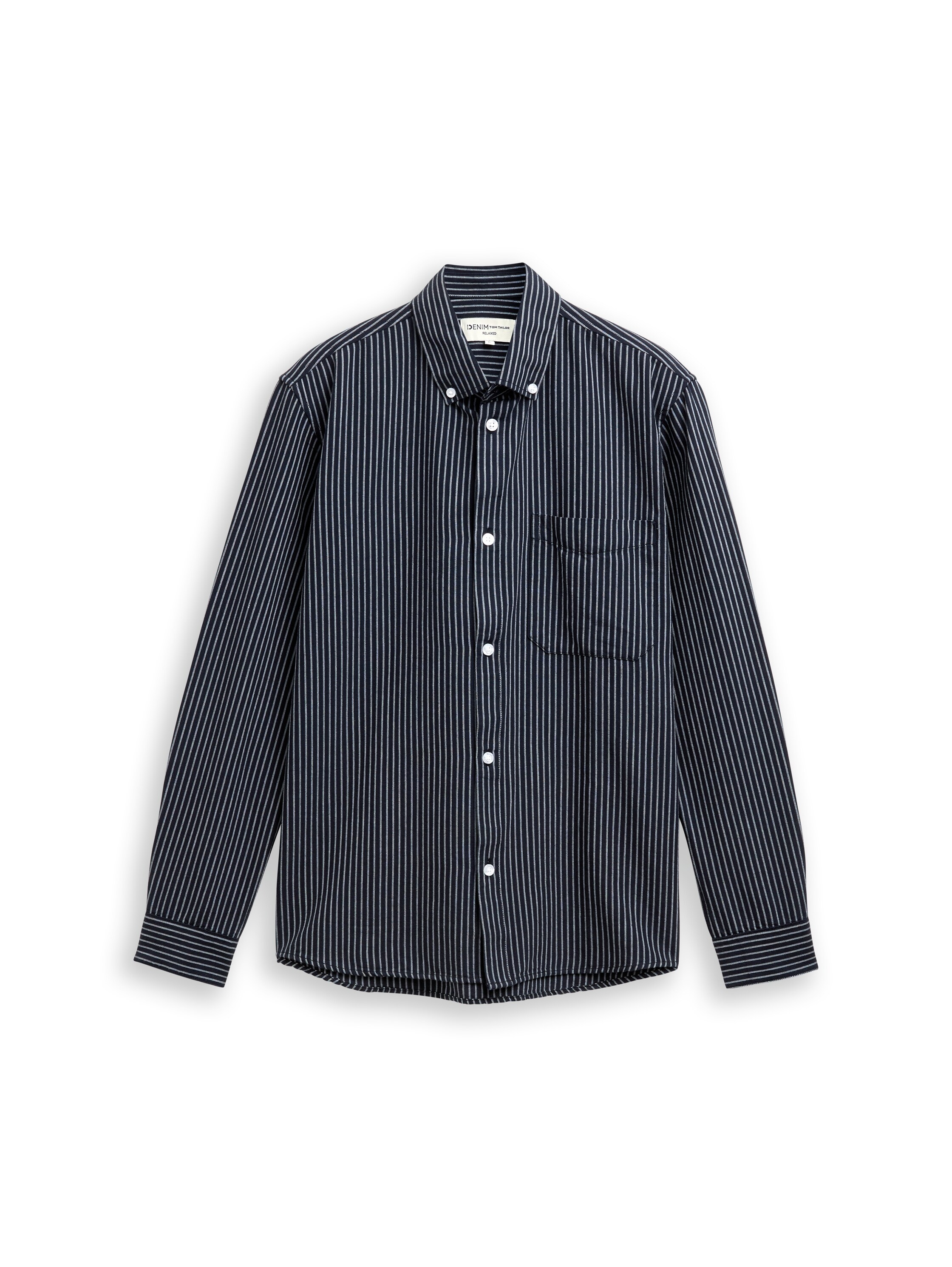 TOM TAILOR Denim Langarmhemd gestreift, mit Button-down-Kragen