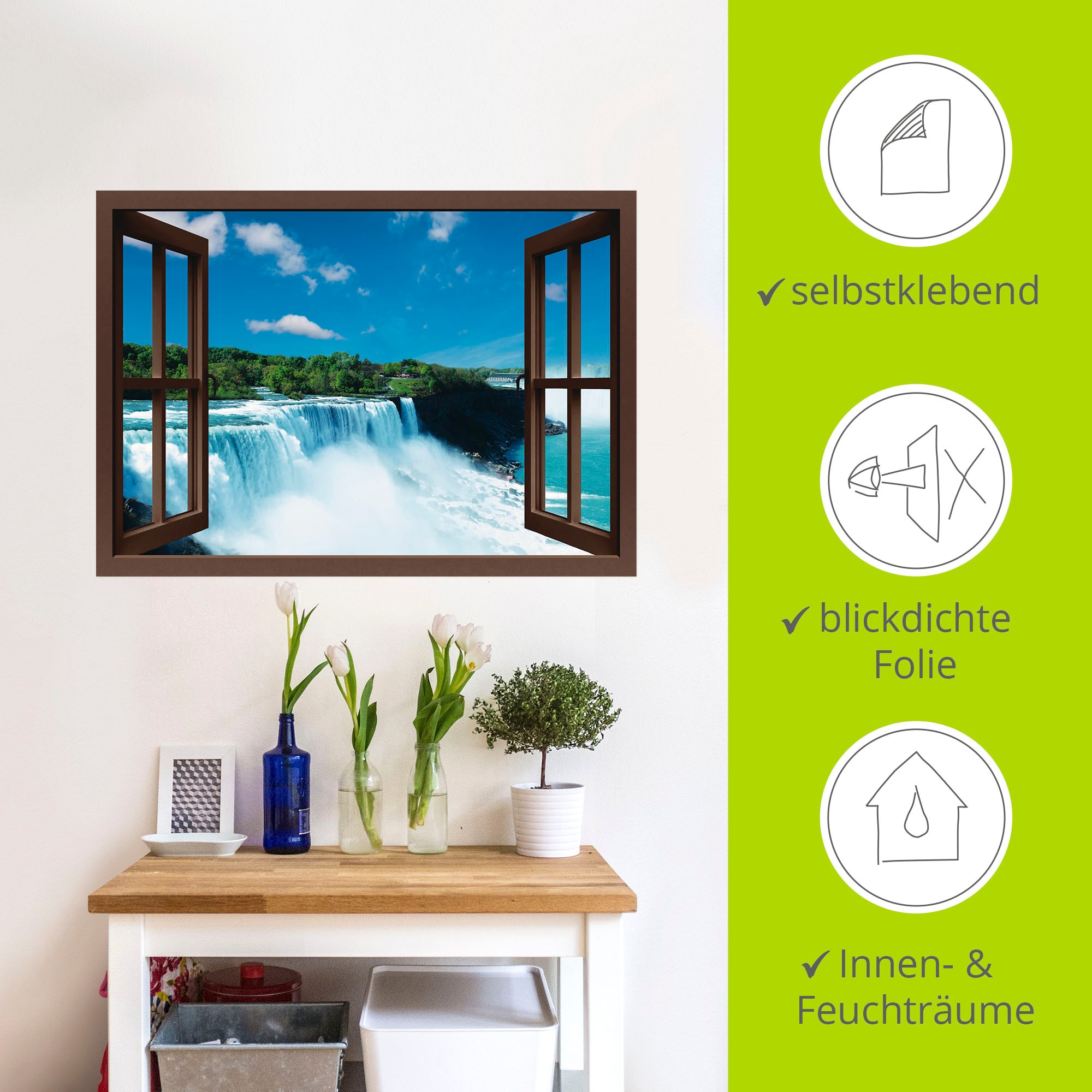 Artland Wandfolie »Fensterblick - Niagara, braun«, Fensterblick, (1 St.), selbstklebend