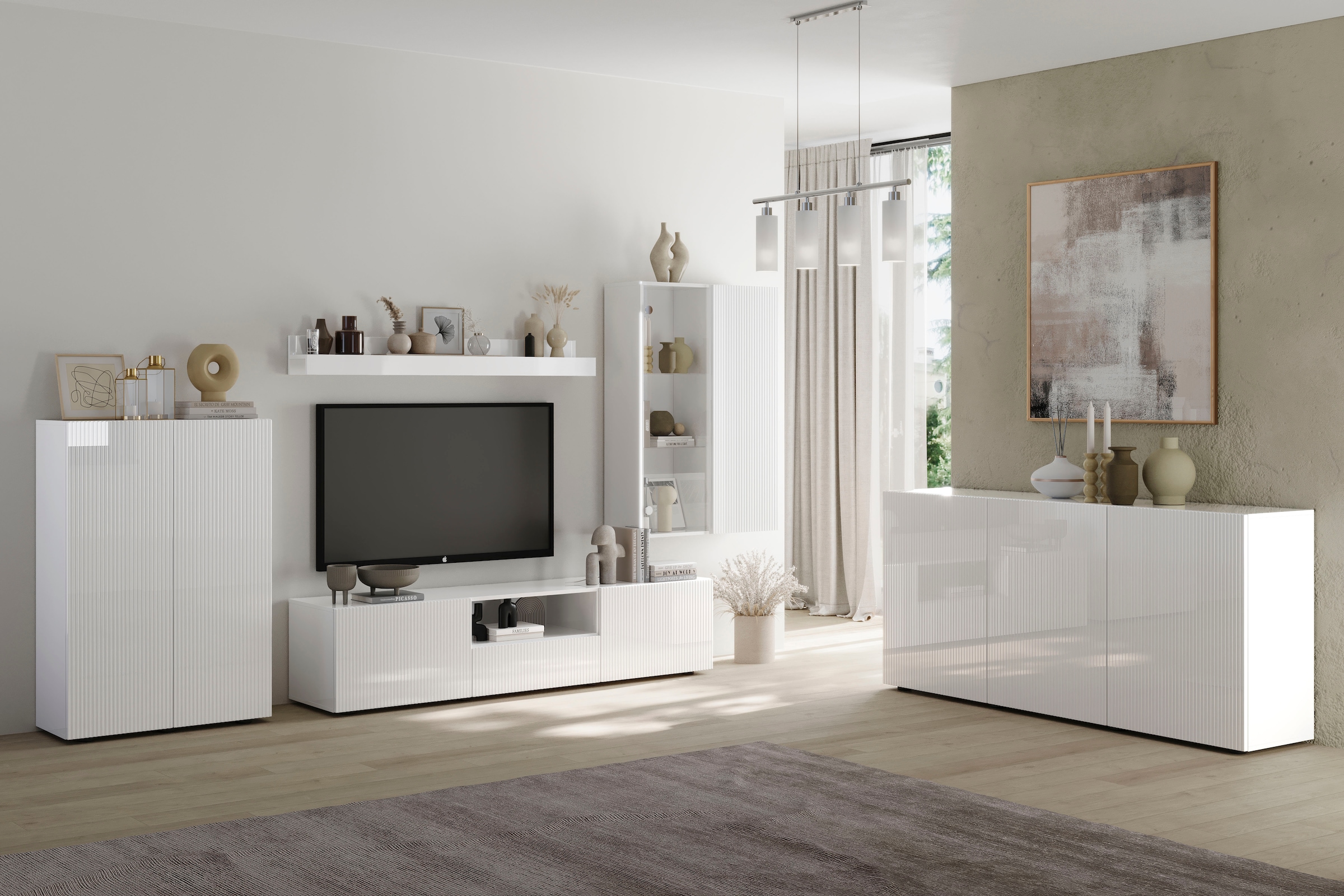 INOSIGN Sideboard »Rio Breite 181 cm, Kommode mit 3 Türen, Anrichte,«, geriffelte MDF-Fronten, modern u. elegant, viel Stauraum