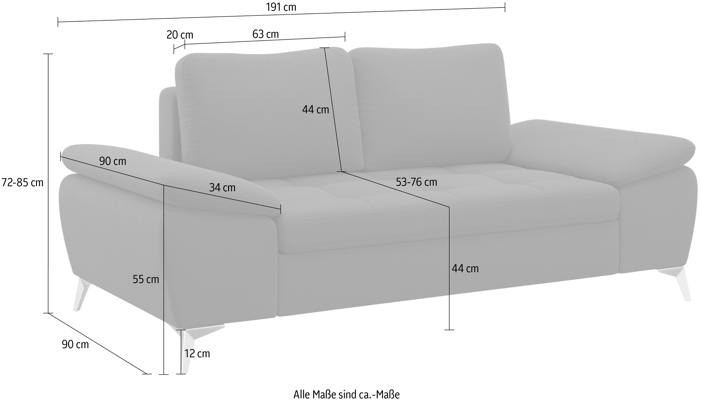 sit&more 2-Sitzer »Latigo«, mit hochwertigen Metallfüßen