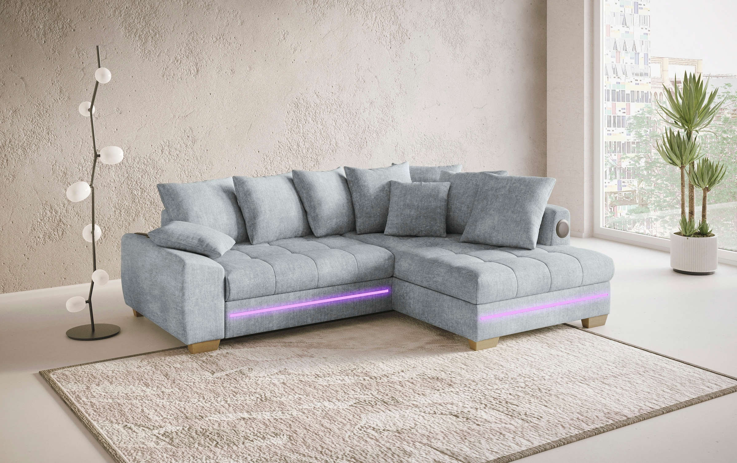 Mr. Couch Ecksofa »Nikita II, L-Form«, mit Kaltschaum, RGB-LED, Soundsystem, wahlweise mit Bett, Bettkasten