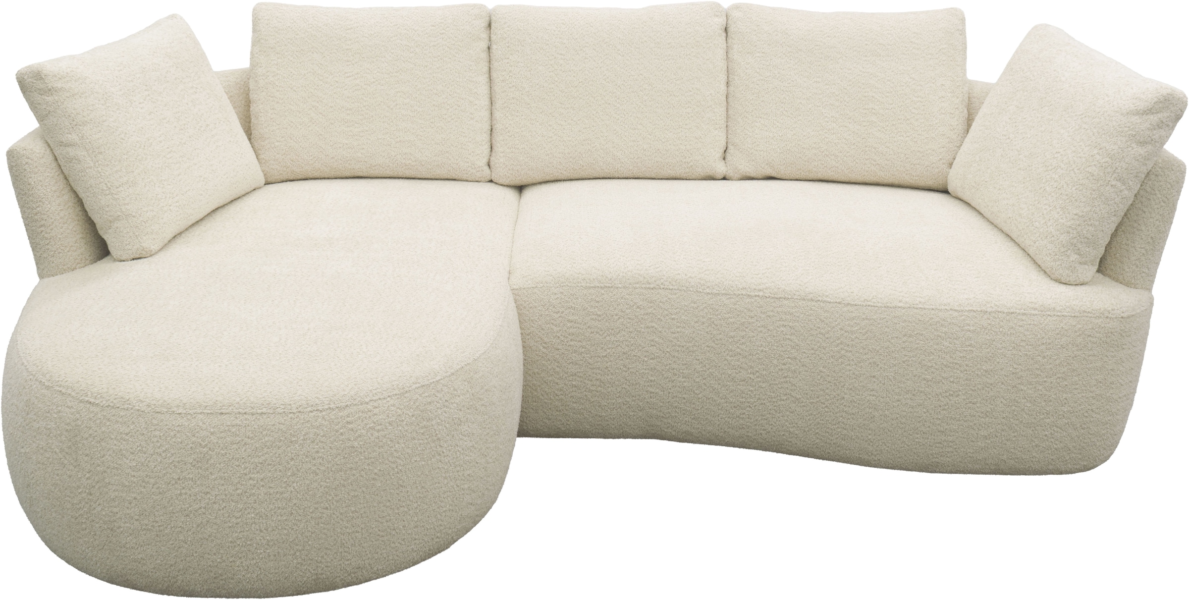 DOMO collection Ecksofa »Lumin, B/T: 267/170 cm, abgerunde Form, charmantes Design, cozy chic« Mit Federkern und 5 Rückenkissen ausgestattet