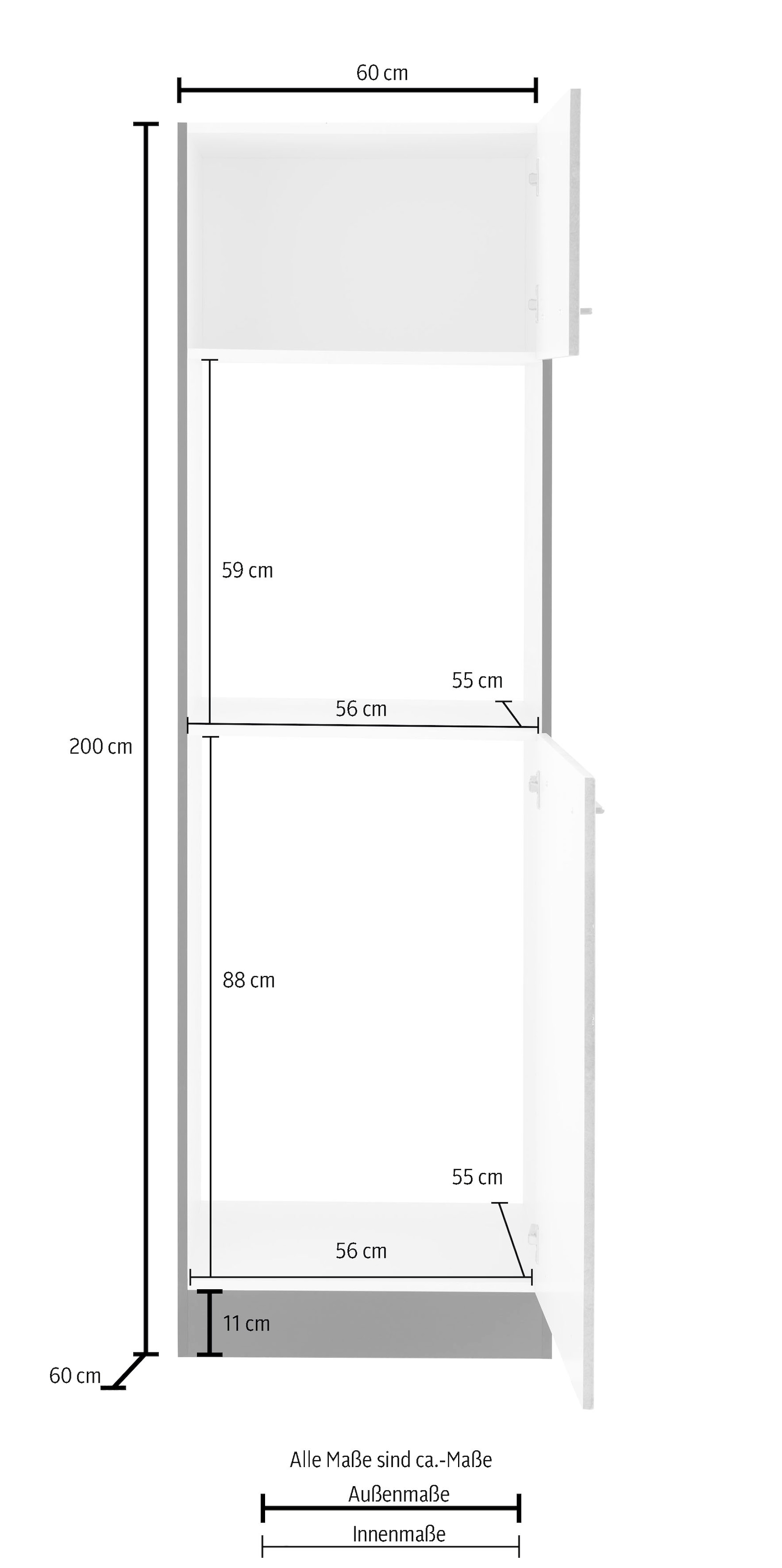 KOCHSTATION Backofen/Kühlumbauschrank »KS-Tulsa«, 60 cm breit, 200 cm hoch, mit Nischenmaß 88 cm