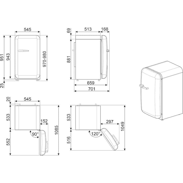 Smeg Kühlschrank »FAB10«, FAB10LWH5, 97 cm hoch, 54,5 cm breit mit 3 Jahren  XXL Garantie
