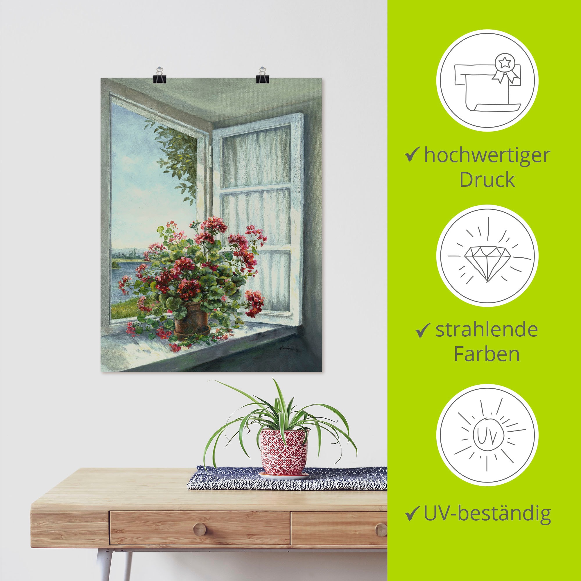 Artland Wandbild »Geranien am Fenster«, Blumen, (1 St.), als Alubild, Outdoorbild, Leinwandbild, Poster, Wandaufkleber