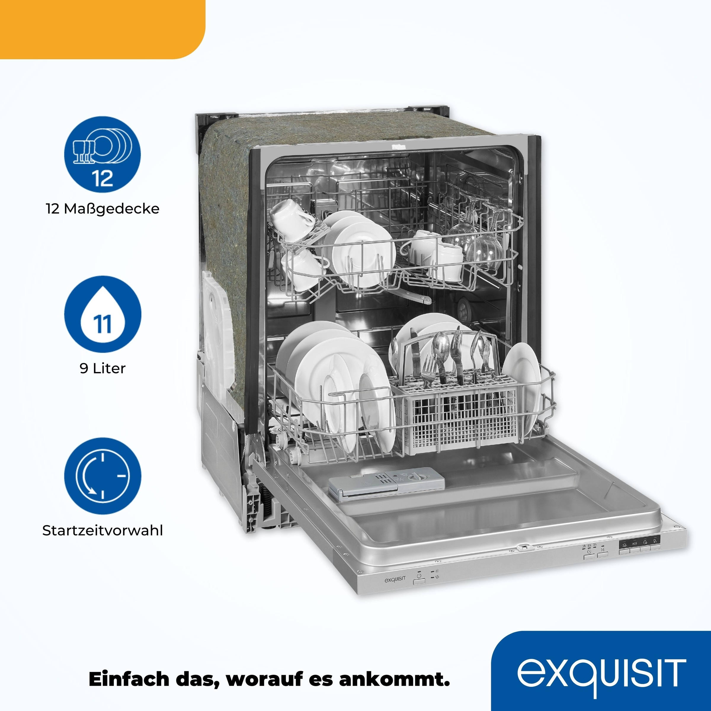 exquisit vollintegrierbarer Geschirrspüler »EGSP6012-E-030E silber«, 12 Maßgedecke