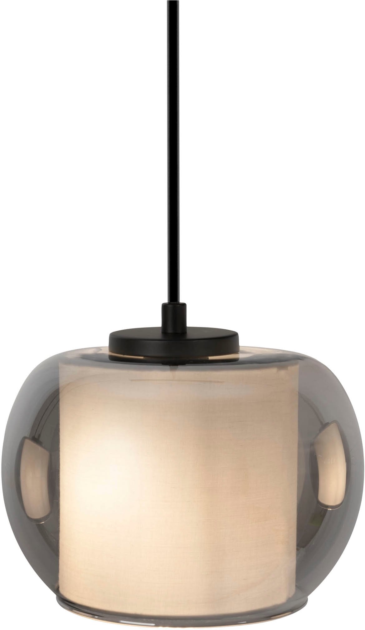 OTTO home Pendelleuchte »Tanissa mit Doppelschirm« E27 1 Stk. Pendellampe, Rauchglas, innen Stoffschirm, E27, Glasschirm, Glaskugel