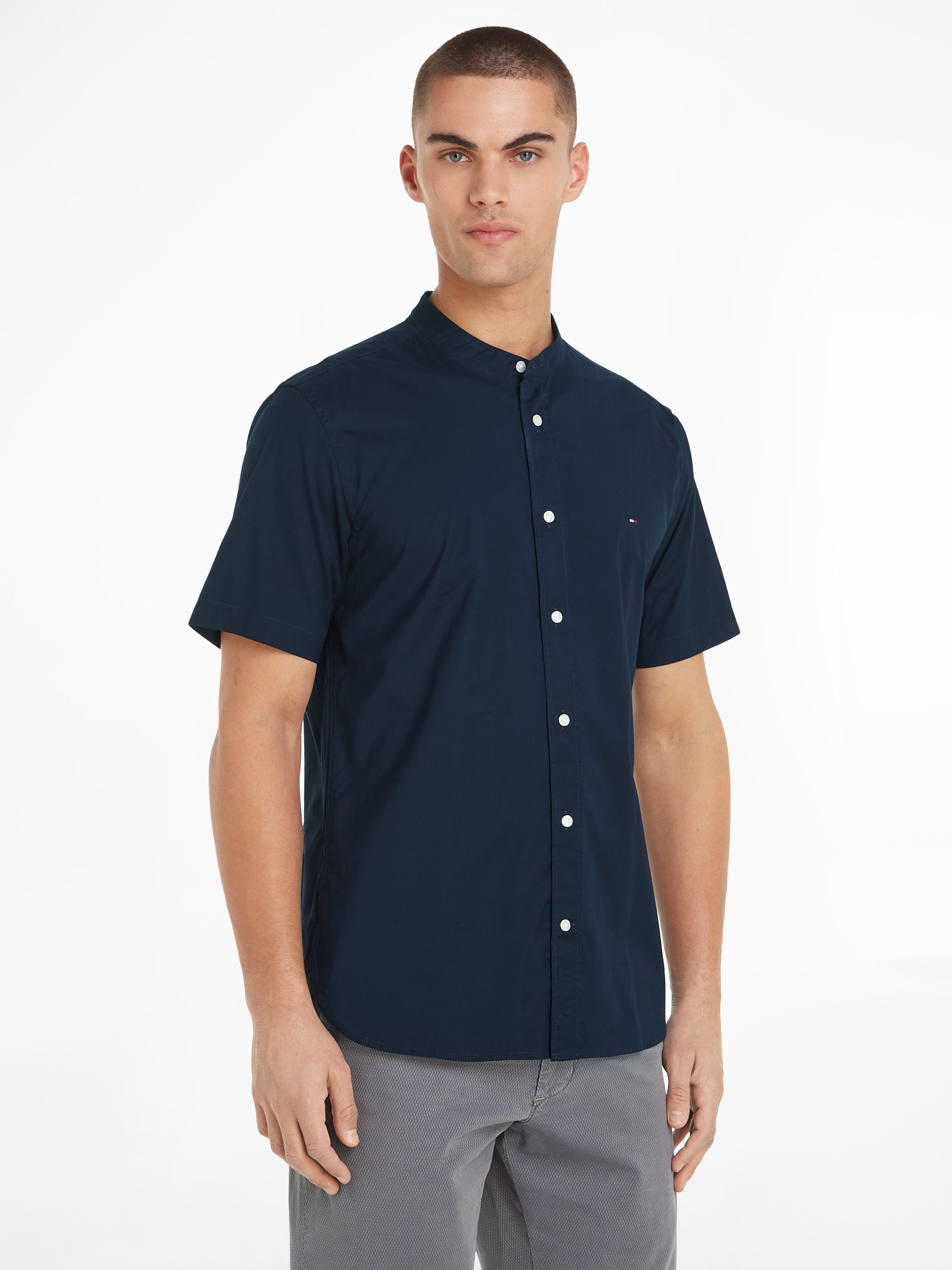 Tommy Hilfiger Kurzarmhemd »FLEX POPLIN MAO RF SHIRT«, Markenstickerei