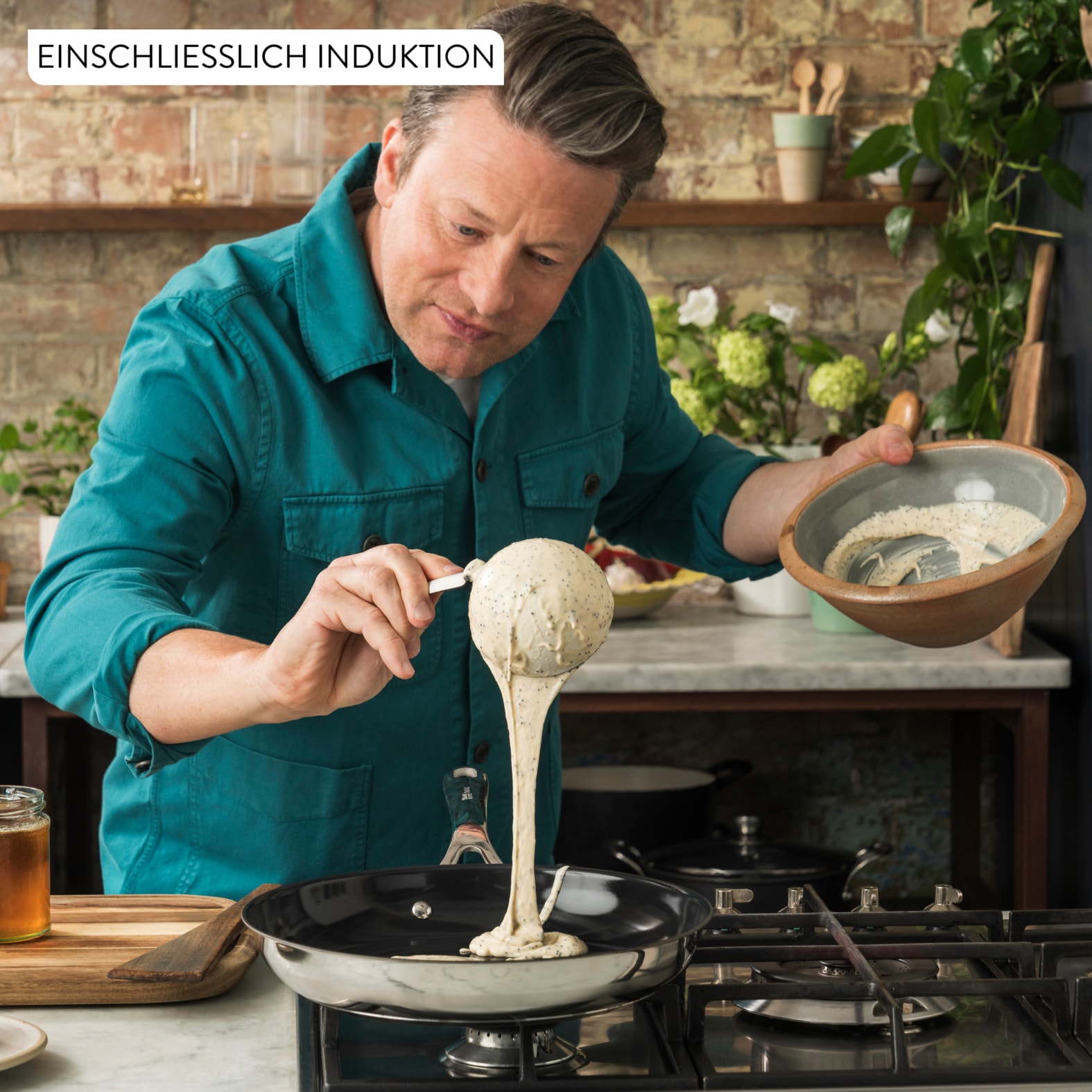 Tefal Bratpfanne »Jamie Oliver Smart Cook« Edelstahl Set, 2 tlg. Antihaftbeschichtete Keramikoberfläche, Thermo-Spot, Induktion