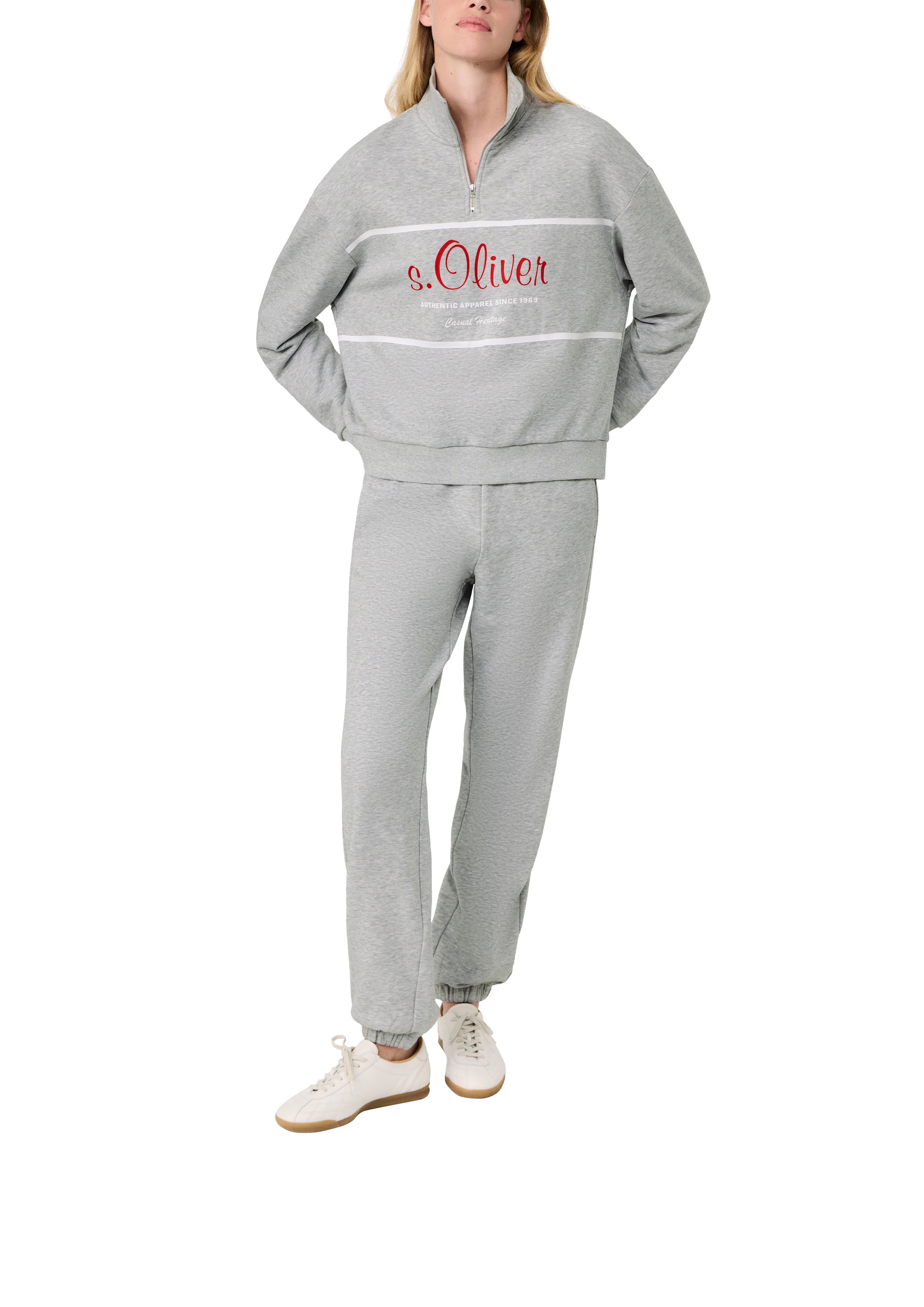 s.Oliver Sweater »s.Oliver X Heidi Klum Troyer Sweatshirt mit Logo«, mit Troyer-Kragen / Logo-Print / meliert
