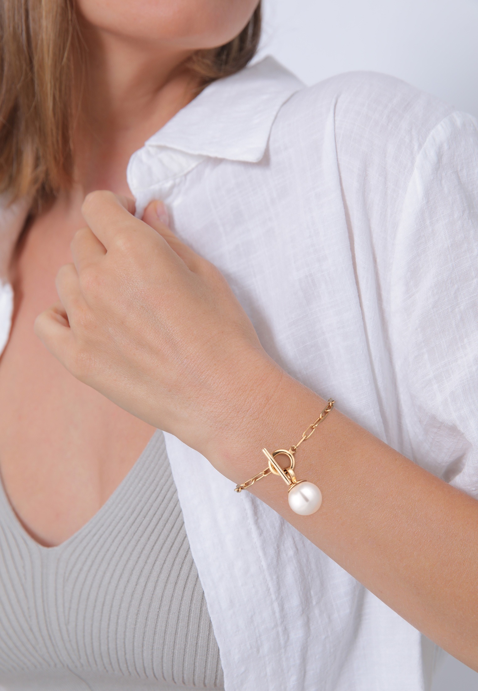 Elli Armkette »Armband Gliederarmband Knebelverschluss Perle 925 Silber«