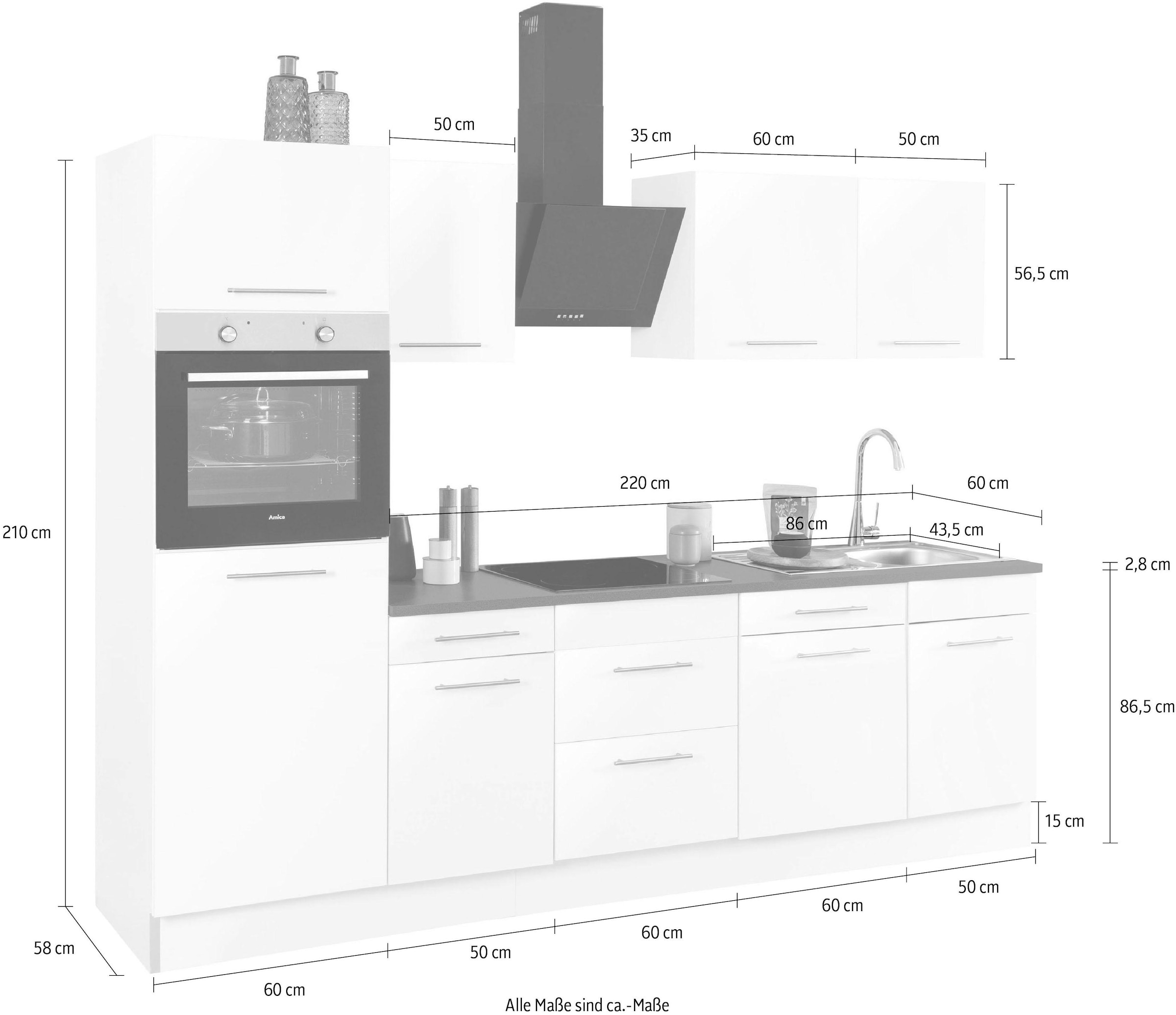 höhenverstellbare cm, kaufen wiho bequem Füße »Ela«, 280 Breite Soft-Close-Funktion, Küchen Küchenzeile