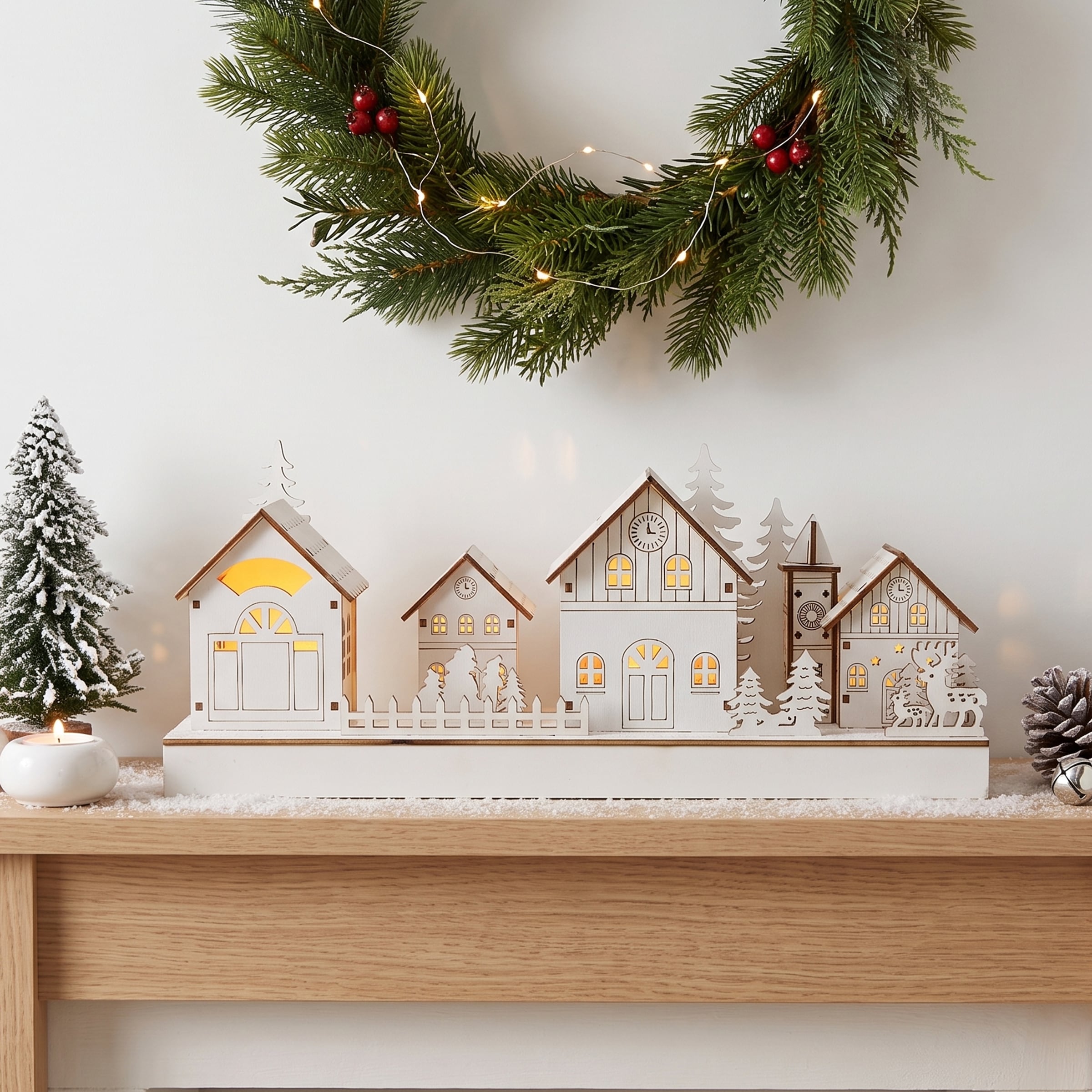 OTTO home Weihnachtsdorf »Weihnachtsszene weiß« LED-Licht, detailreich gestaltete Winterszene