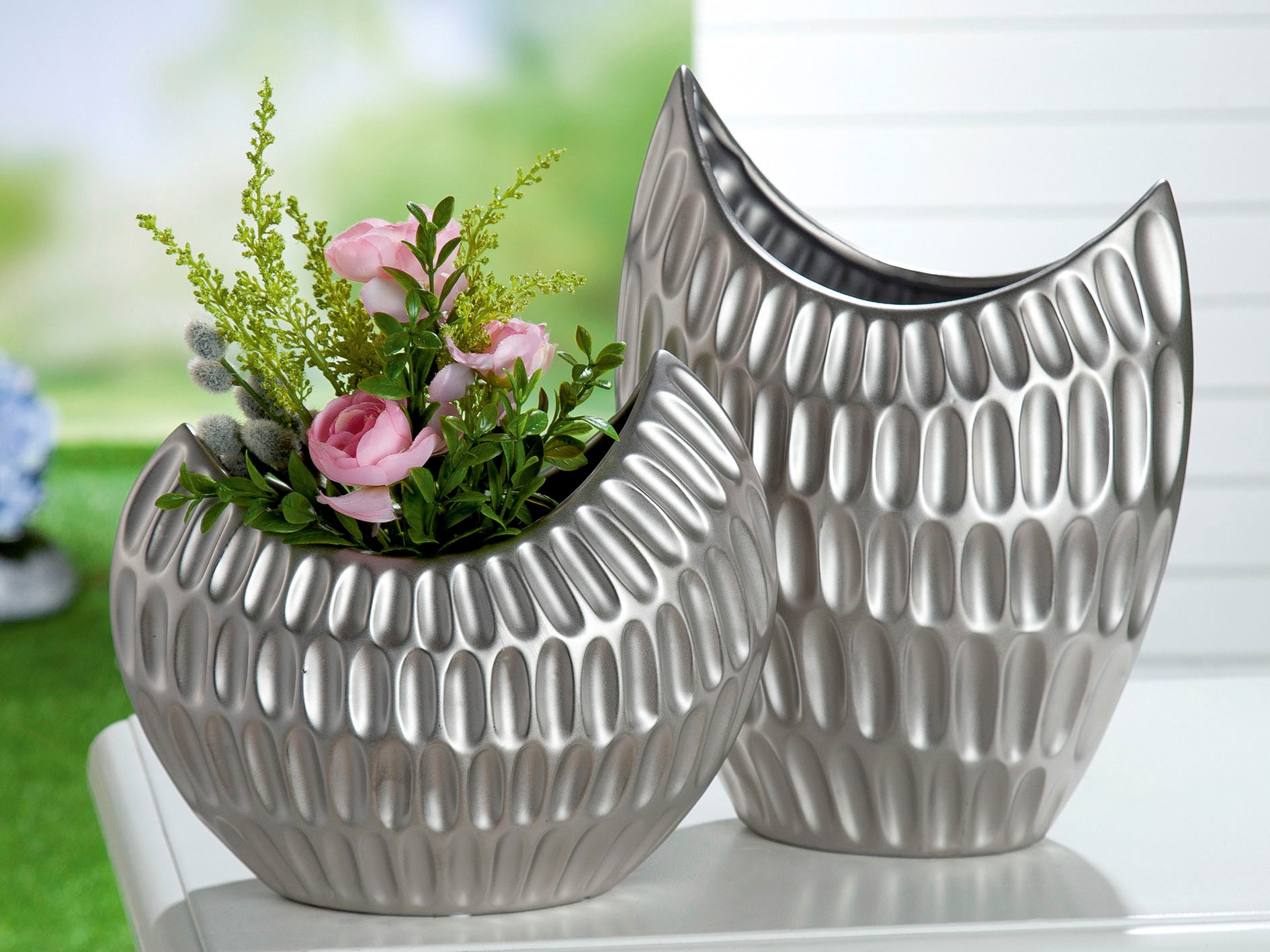 GILDE Tischvase »Mondvase Metallico, Höhe ca. 30 cm«, (1 St.), dekorative Vase  aus Keramik, Blumenvase auf Rechnung bestellen