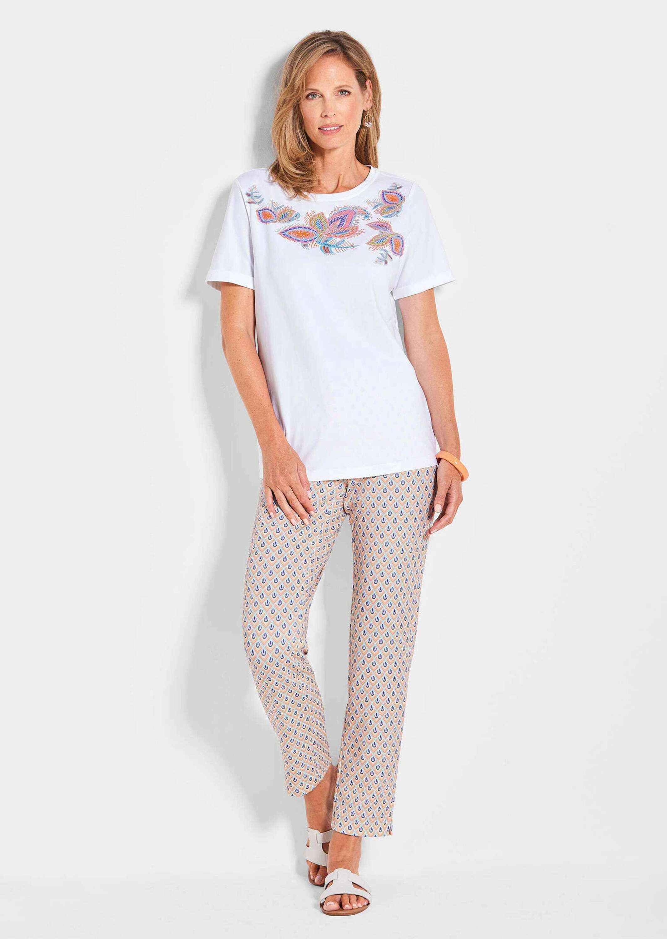 GOLDNER Kurzarmshirt »Florales Shirt mit U-Boot-Ausschnitt« Frontprint