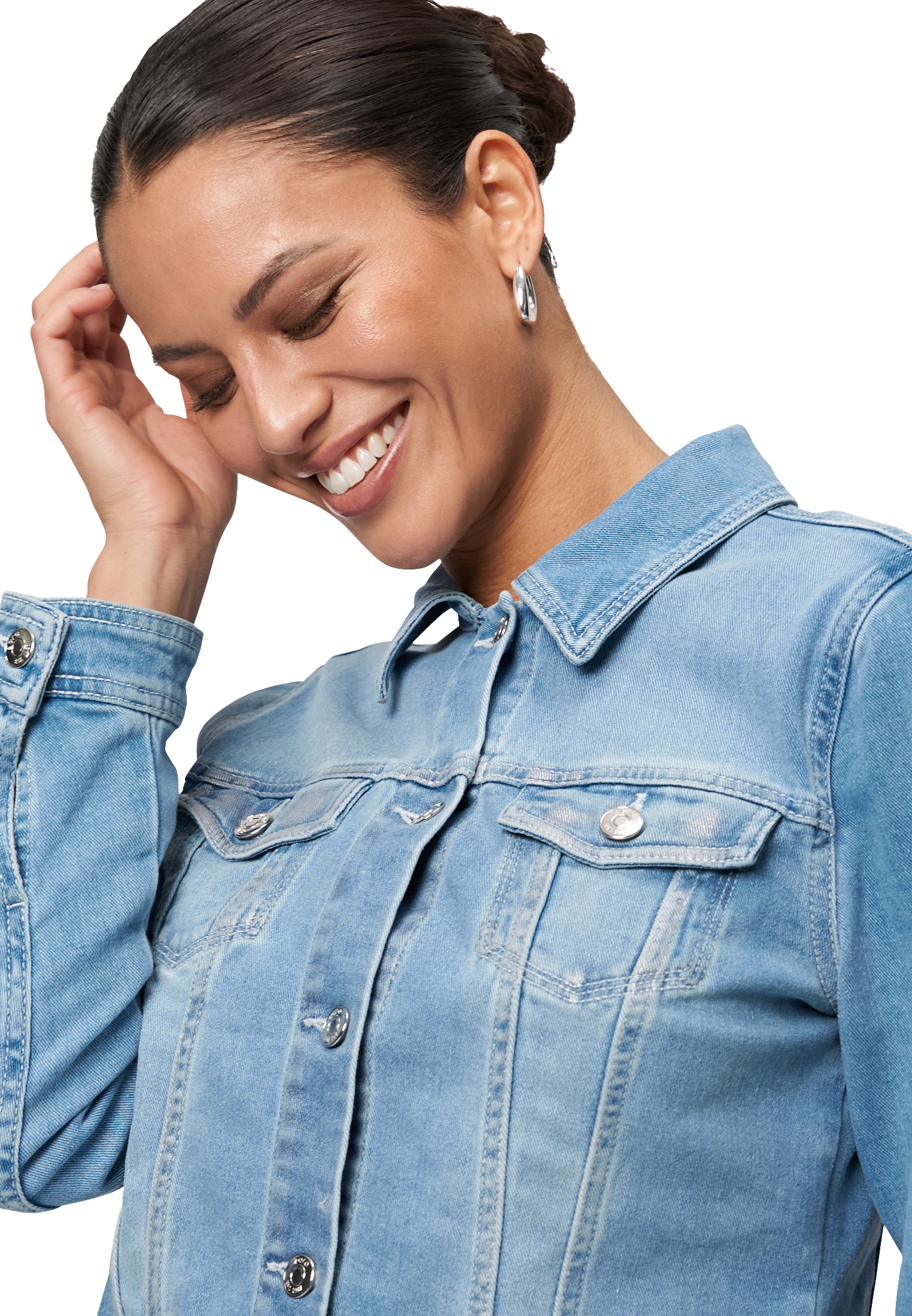 Zero Jeansblazer »Jeansjacke blau mit Knopfleiste«