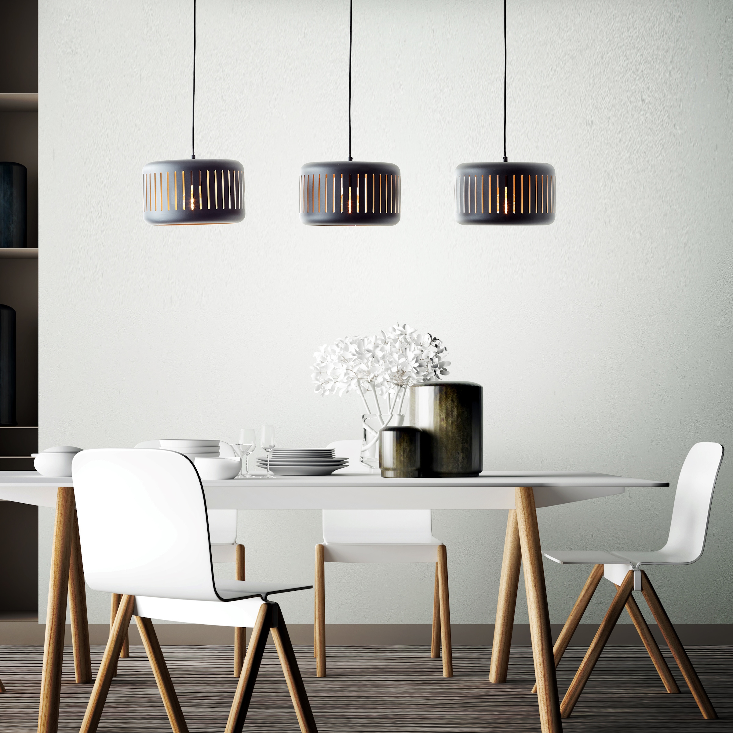 Brilliant Pendelleuchte »Tyas«, 3 flammig, Leuchtmittel E27 | ohne Leuchtmittel, 120 x 110 x 27 cm, 3 x E27, kürzbar, Metall, schwarz/goldfarben