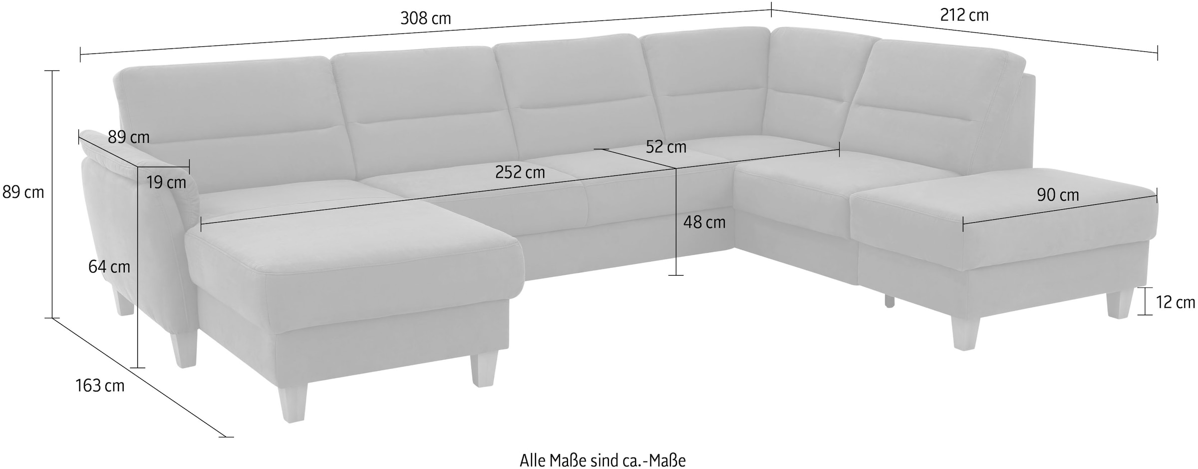 Home affaire Wohnlandschaft »Palmera U-Form«, Federkern, wahlweise mit Bettfunktion und mit/ohne Stauraum