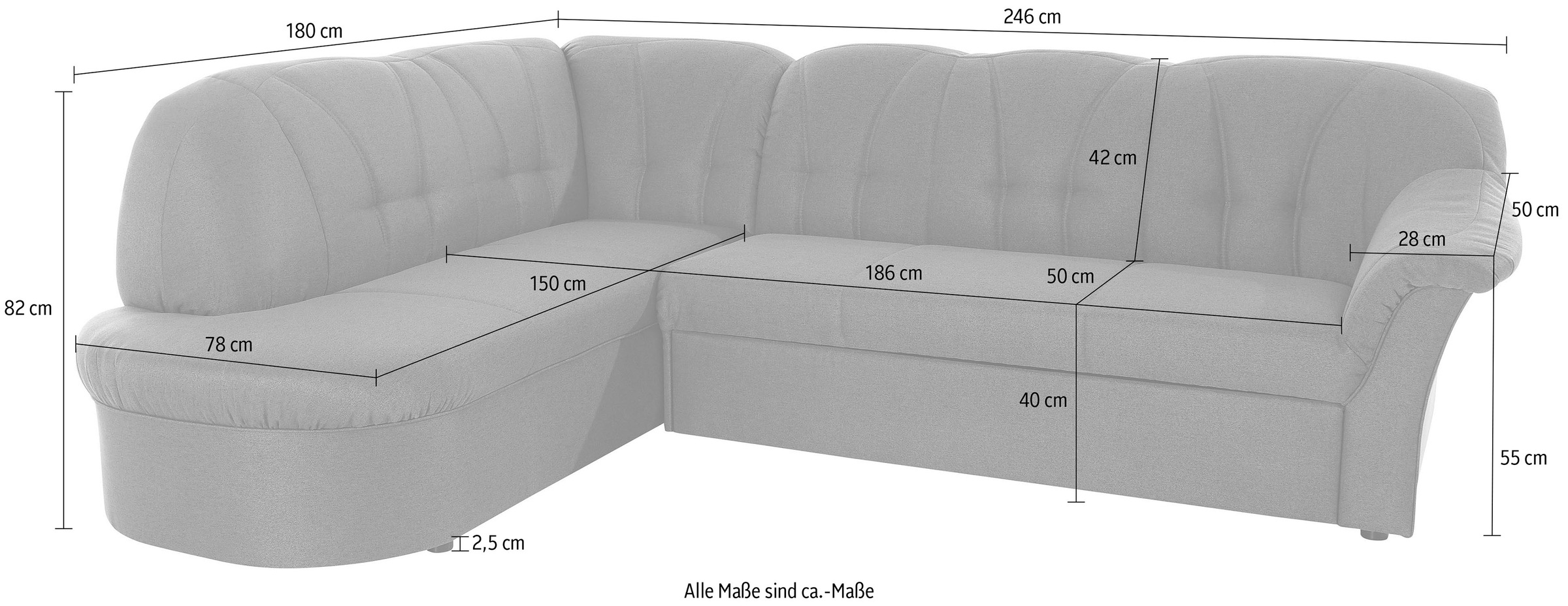 DOMO collection Ecksofa »Pegnitz, elegante Rückensteppung, zeitlose Formensprache, L-Form«, wahlweise mit Bettfunktion