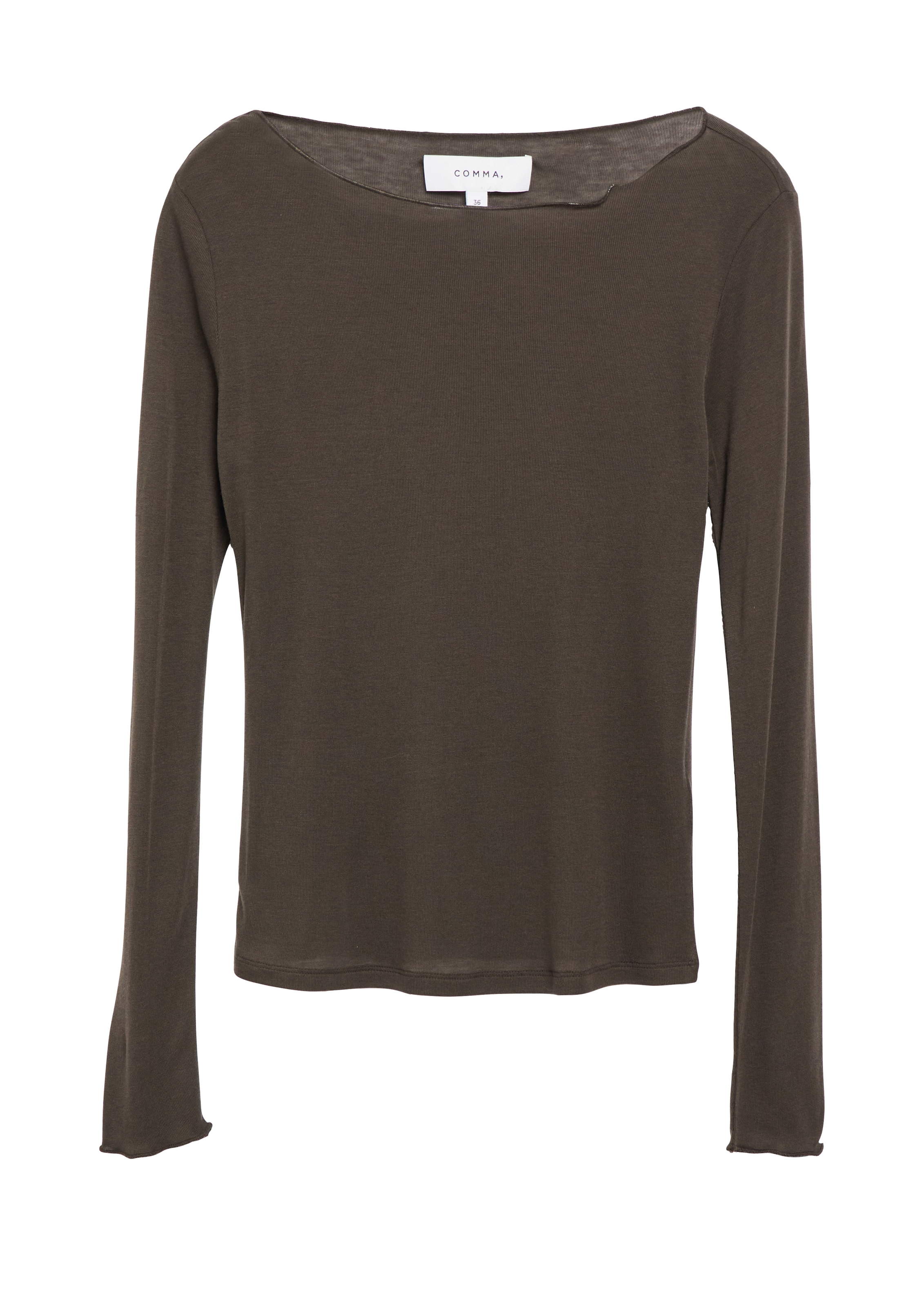 Comma Langarmshirt mit U-Boot-Ausschnitt / leicht transparent