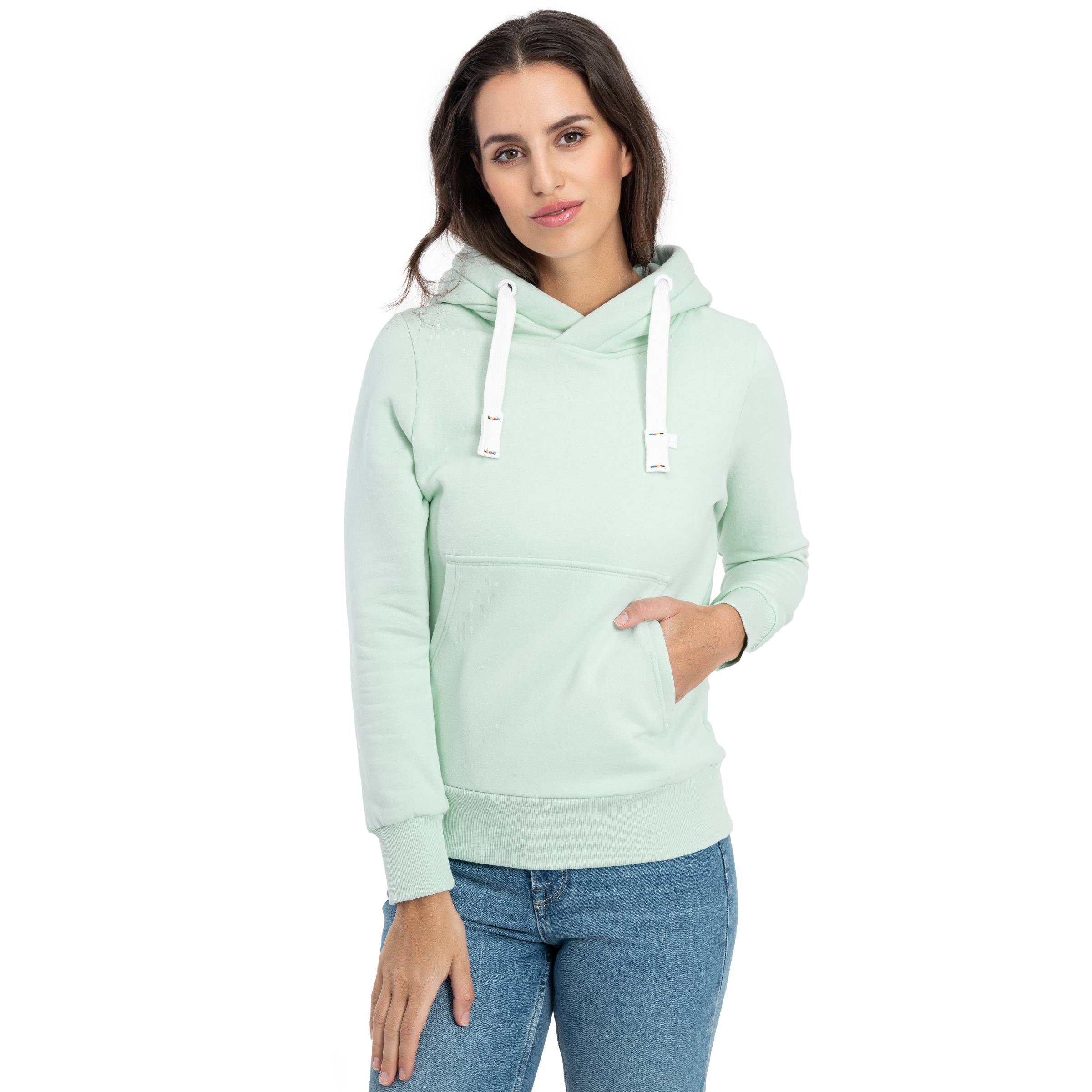 DEPROC Active Kapuzensweatshirt »HildaCMYK II WOMEN«, weiche Fleecejacke mit Kängurutasche