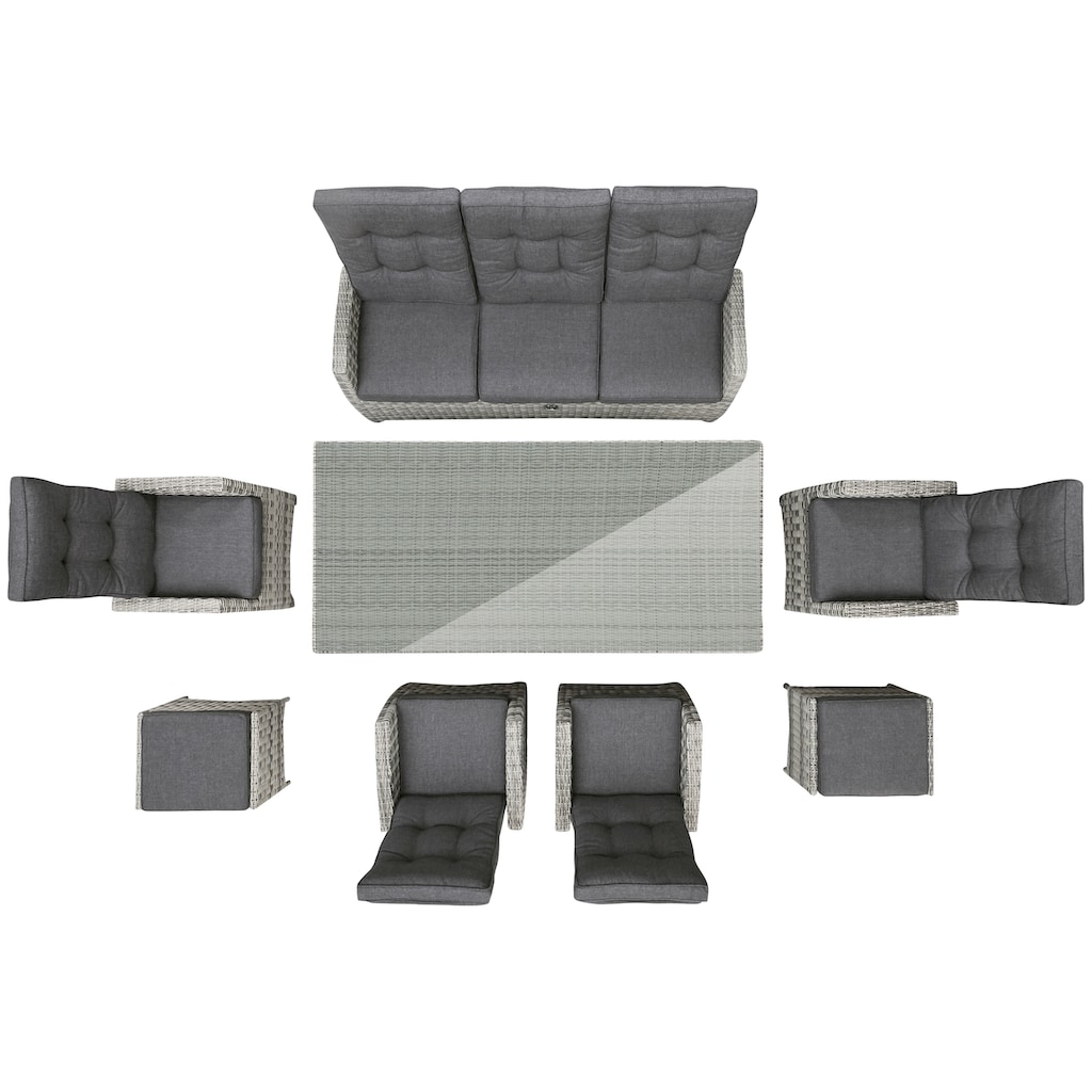 KONIFERA Garten-Essgruppe »Monaco«, (Set, 24 tlg., 4x Sessel, 1x 3er Sofa, 2x Hocker, 1x Tisch 200x100x75cm)